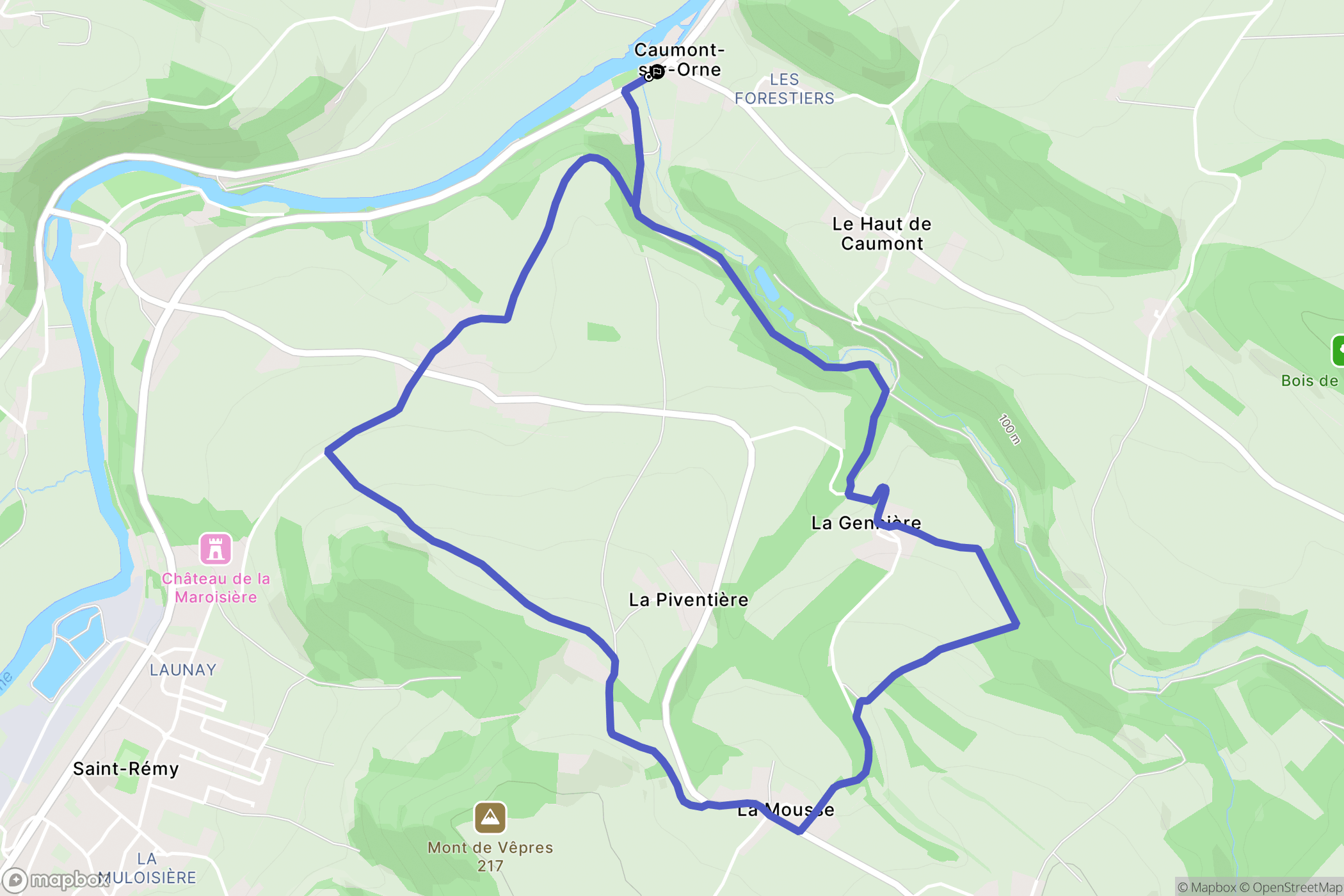 Caumont-sur-Orne : carte du parcours de randonnée - France