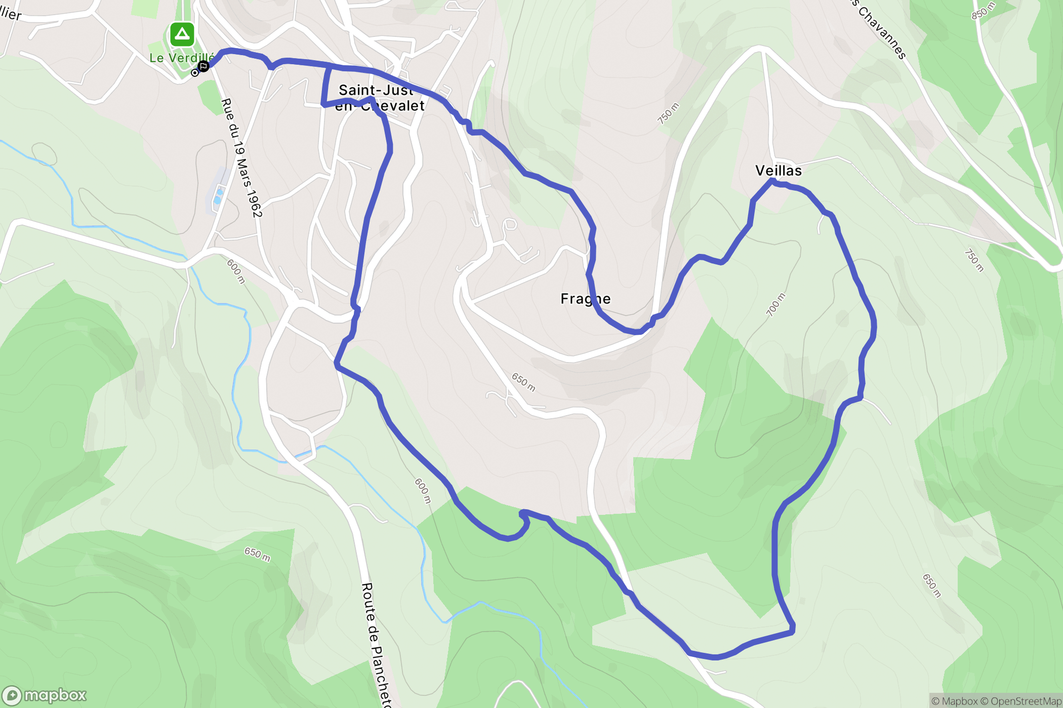 Saint-Just-en-Chevalet : carte du parcours de randonnée - France