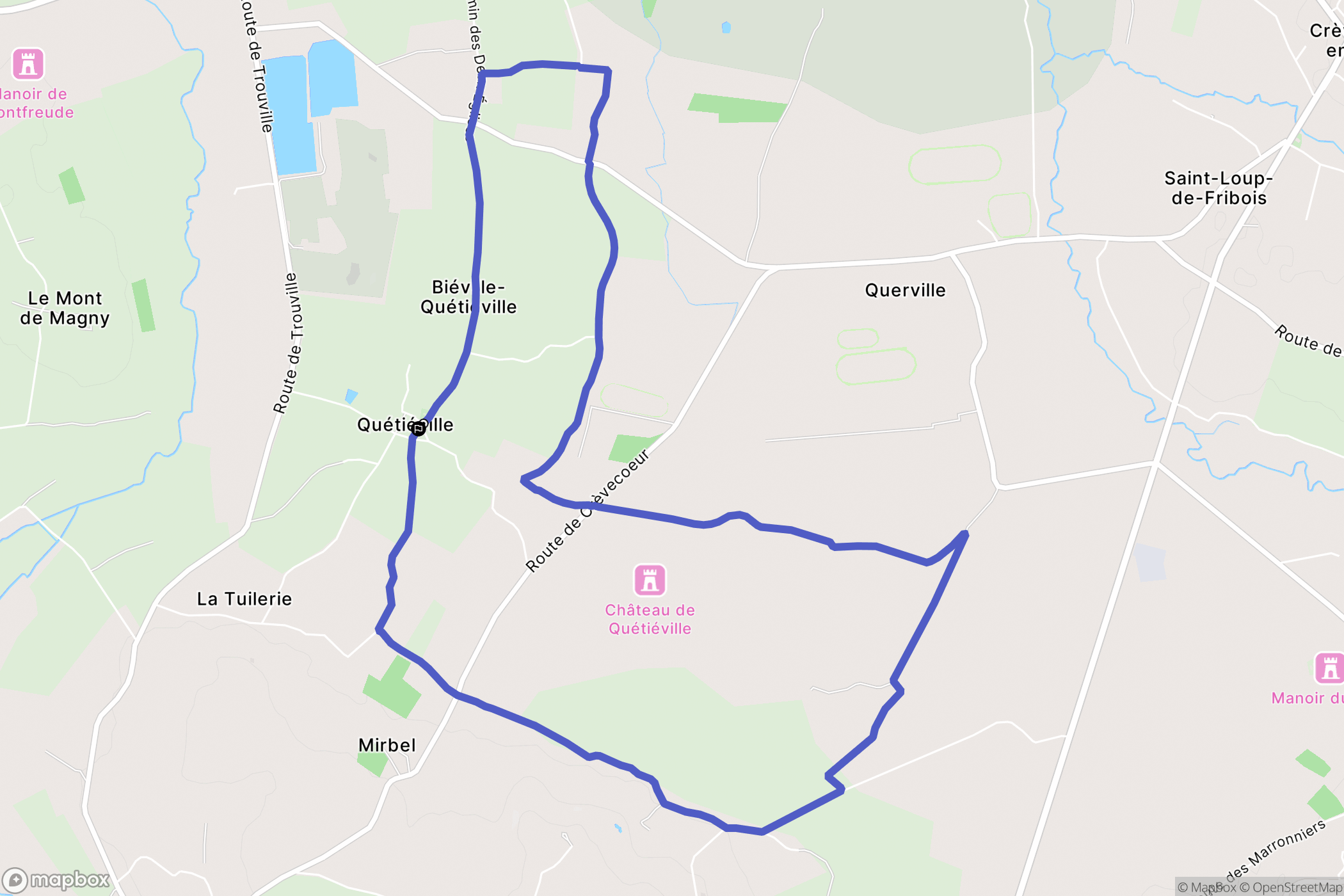 Belle Vie en Auge (Biéville-Quétiéville) : carte du parcours de randonnée - France