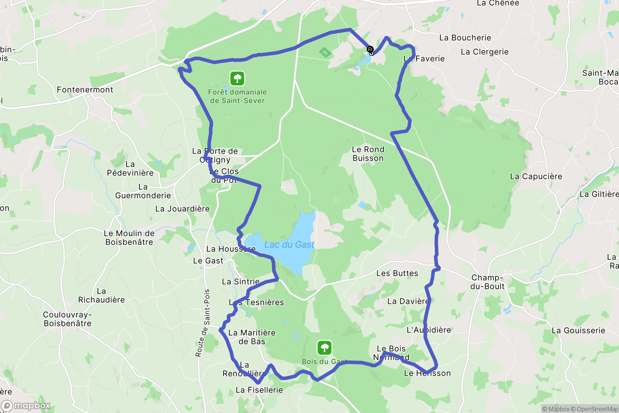 Saint-Sever-Calvados : carte du parcours de randonnée - France