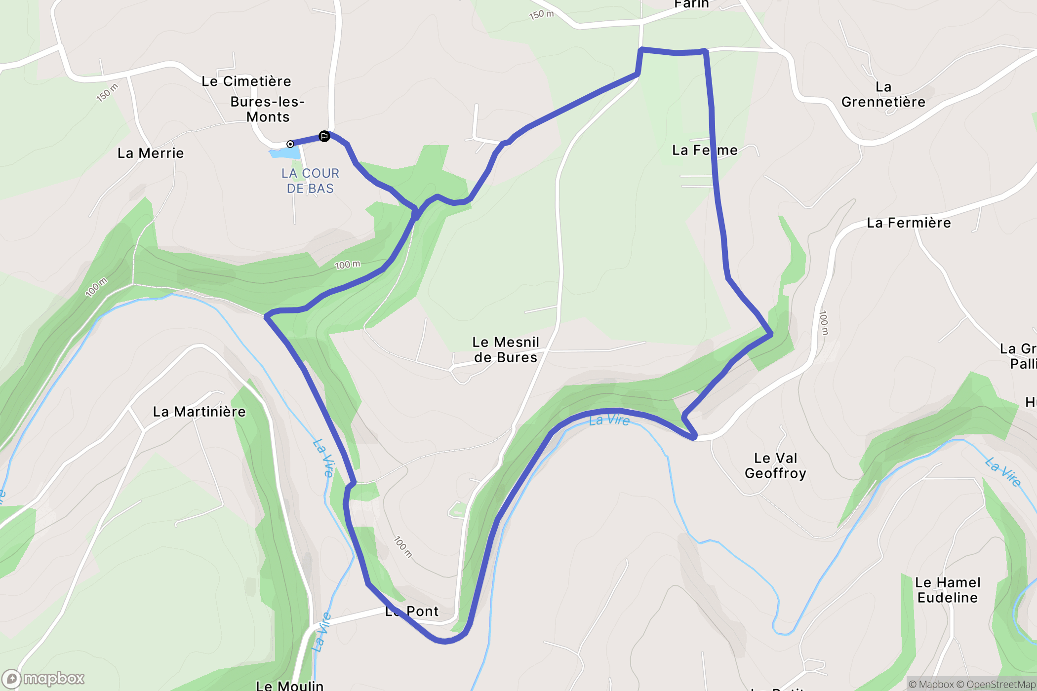 Bures-les-Monts : carte du parcours de randonnée - France