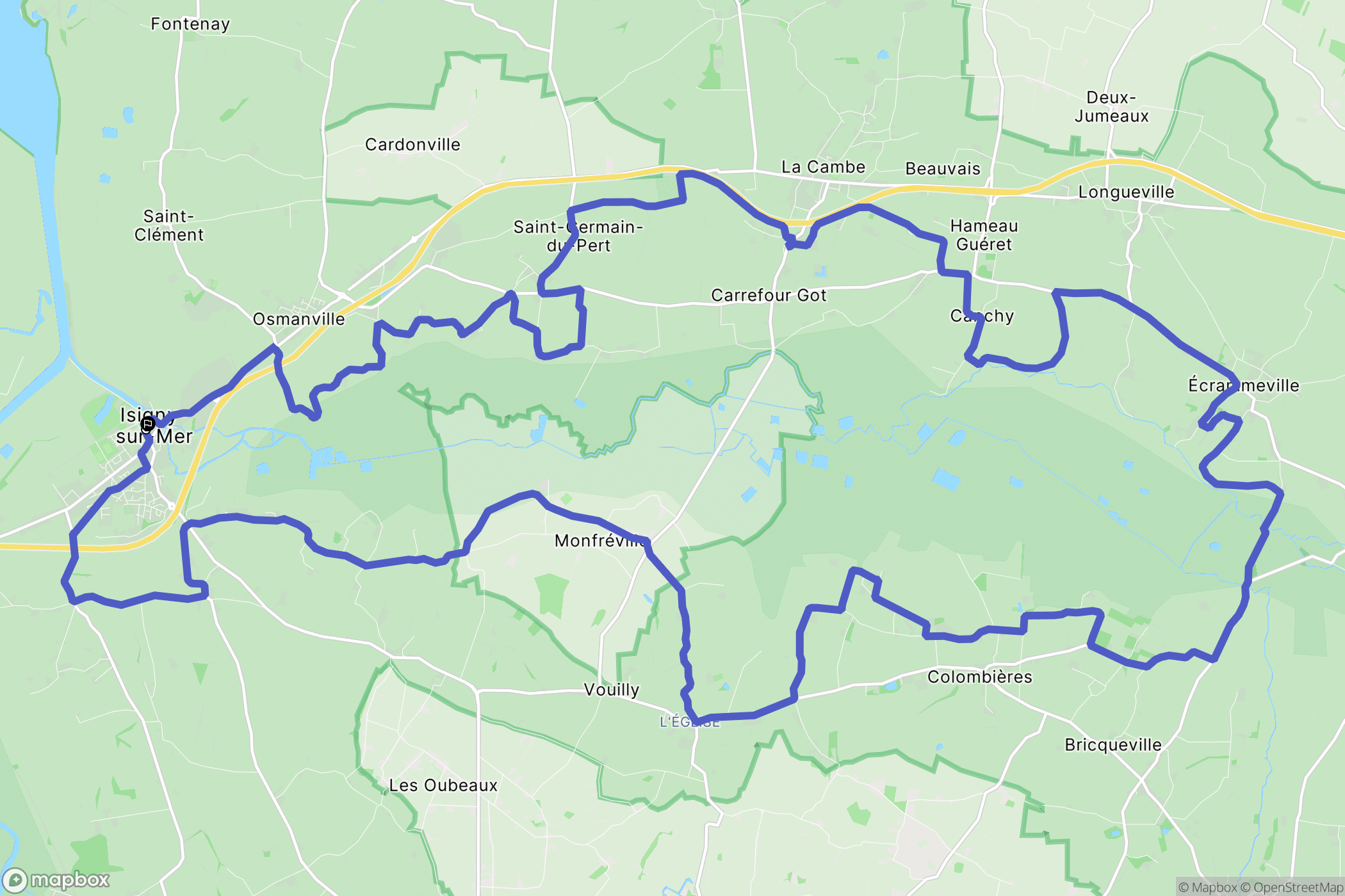 Isigny-sur-Mer : carte du parcours de randonnée - France