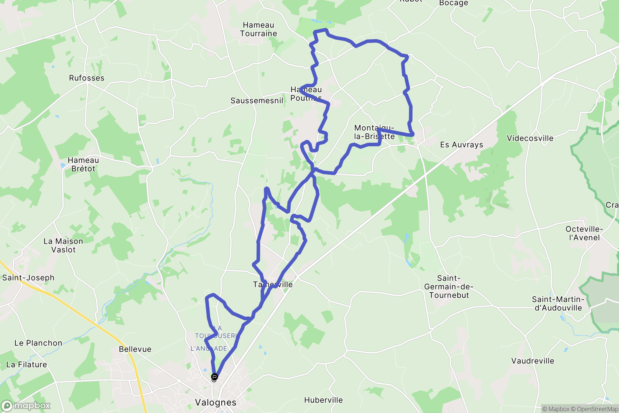 Valognes : carte du parcours de randonnée - France