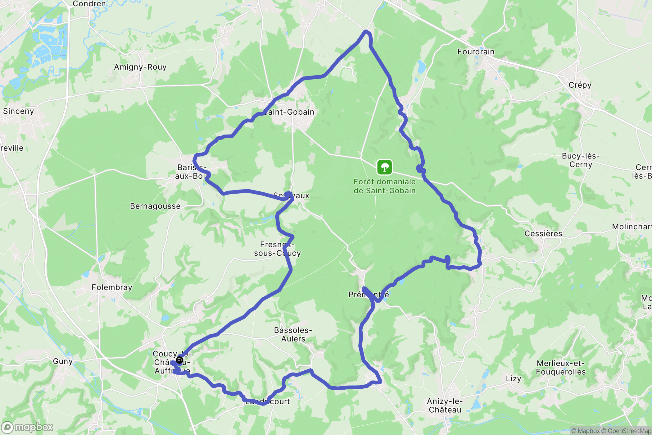 Coucy-le-Château-Auffrique : carte du parcours de randonnée - France