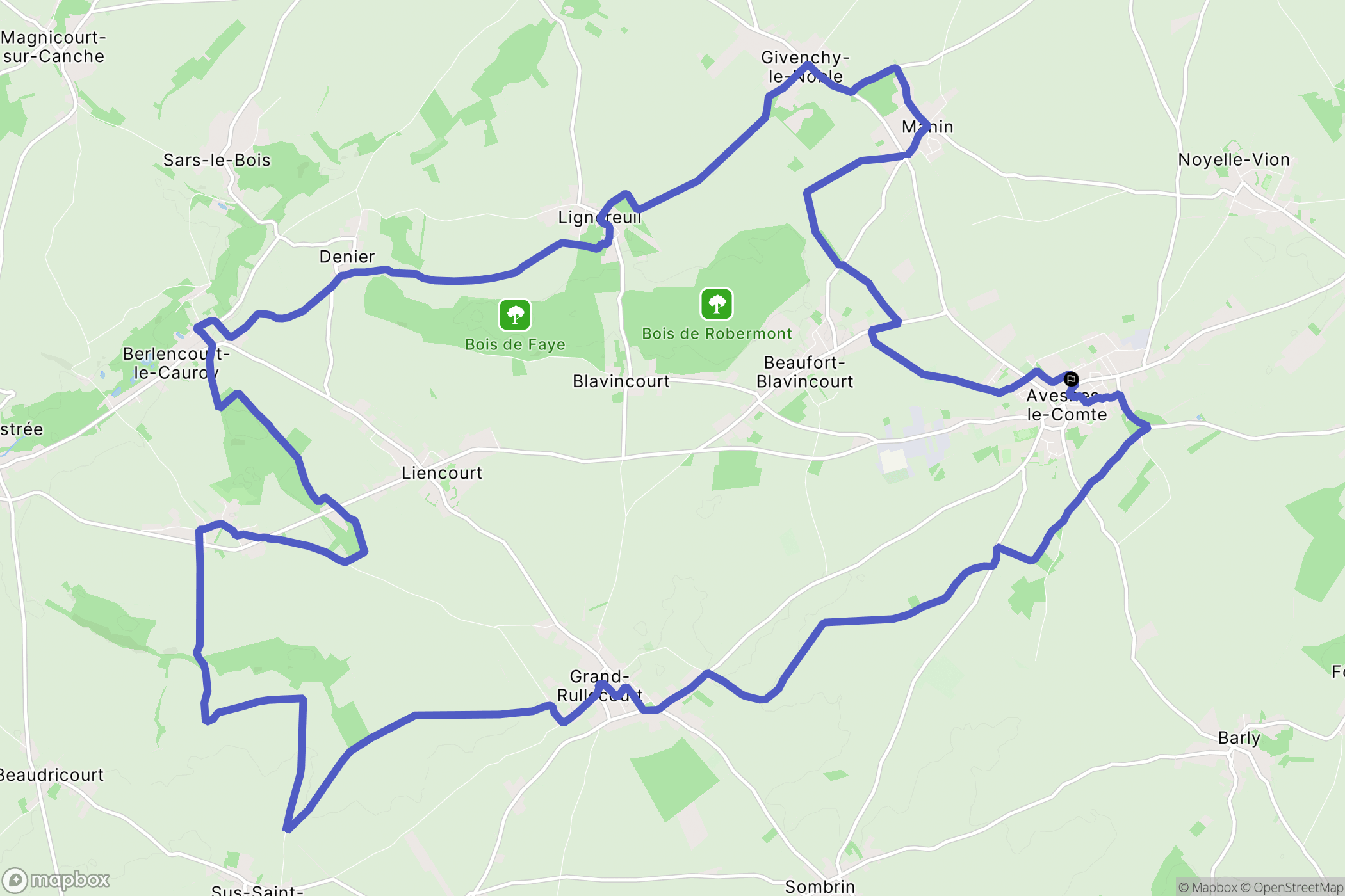Avesnes-le-Comte : carte du parcours de randonnée - France