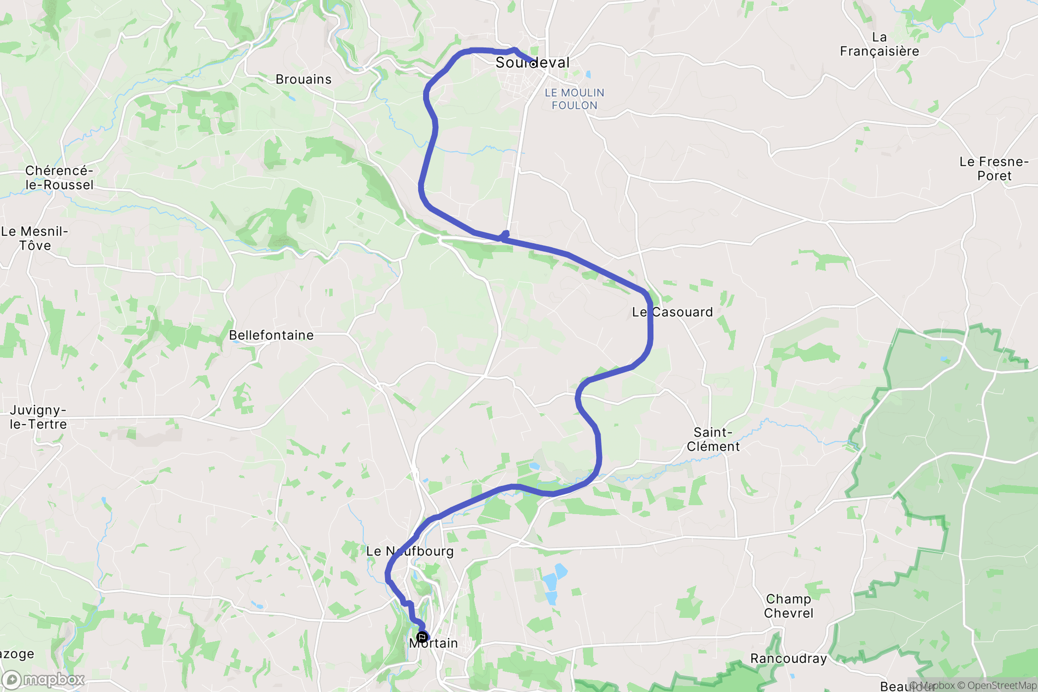 Sourdeval : carte du parcours de randonnée - France