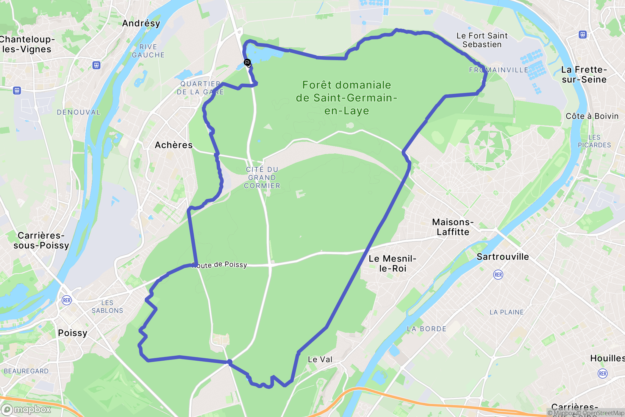 Achères : carte du parcours de randonnée - France