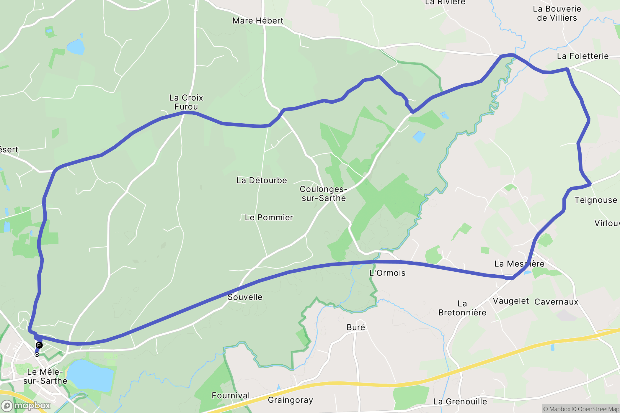 Le Mêle sur Sarthe : carte du parcours de randonnée - France