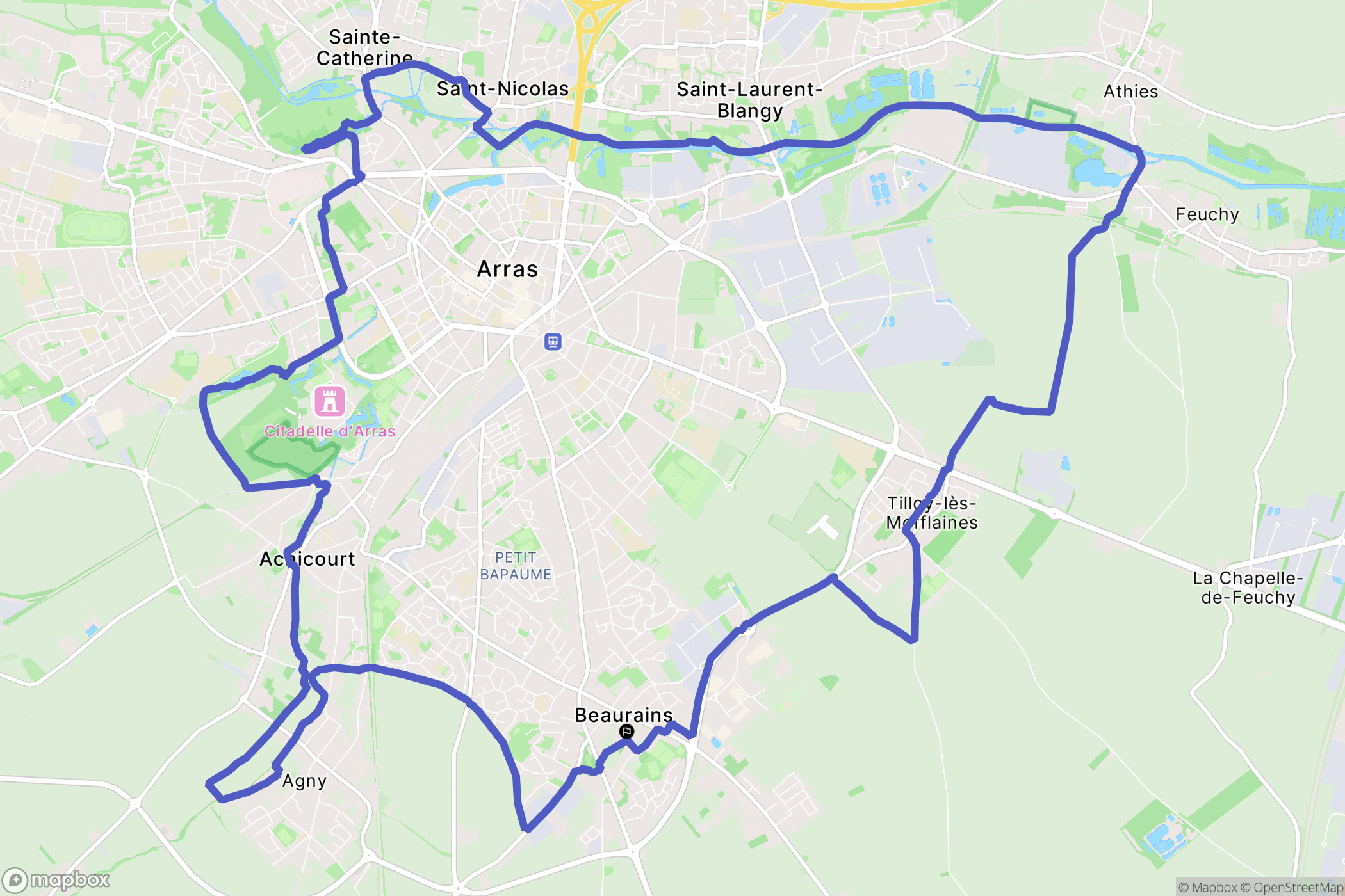 Beaurains : carte du parcours de randonnée - France