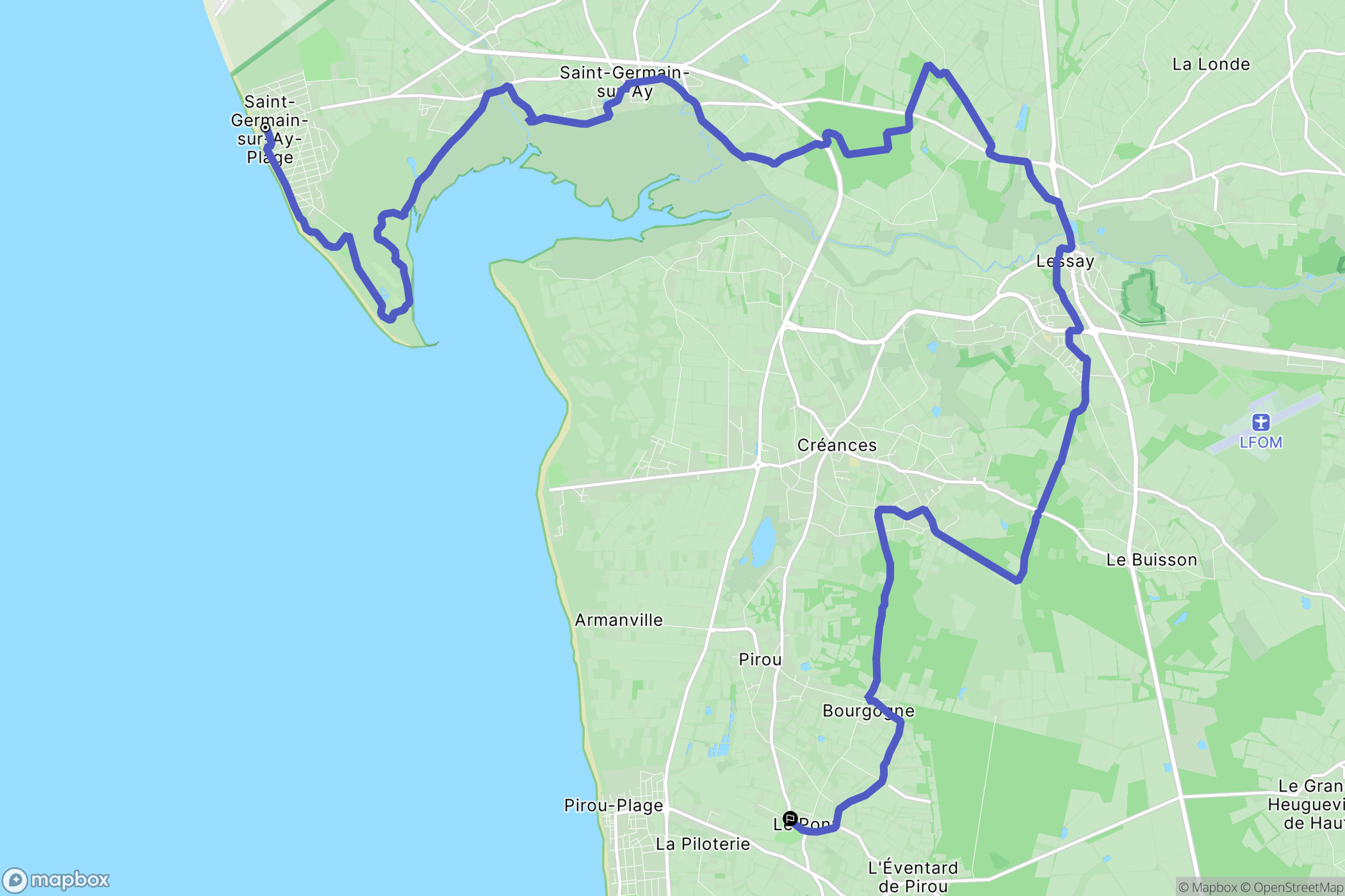 Saint-Germain-sur-Ay Plage : carte du parcours de randonnée - France