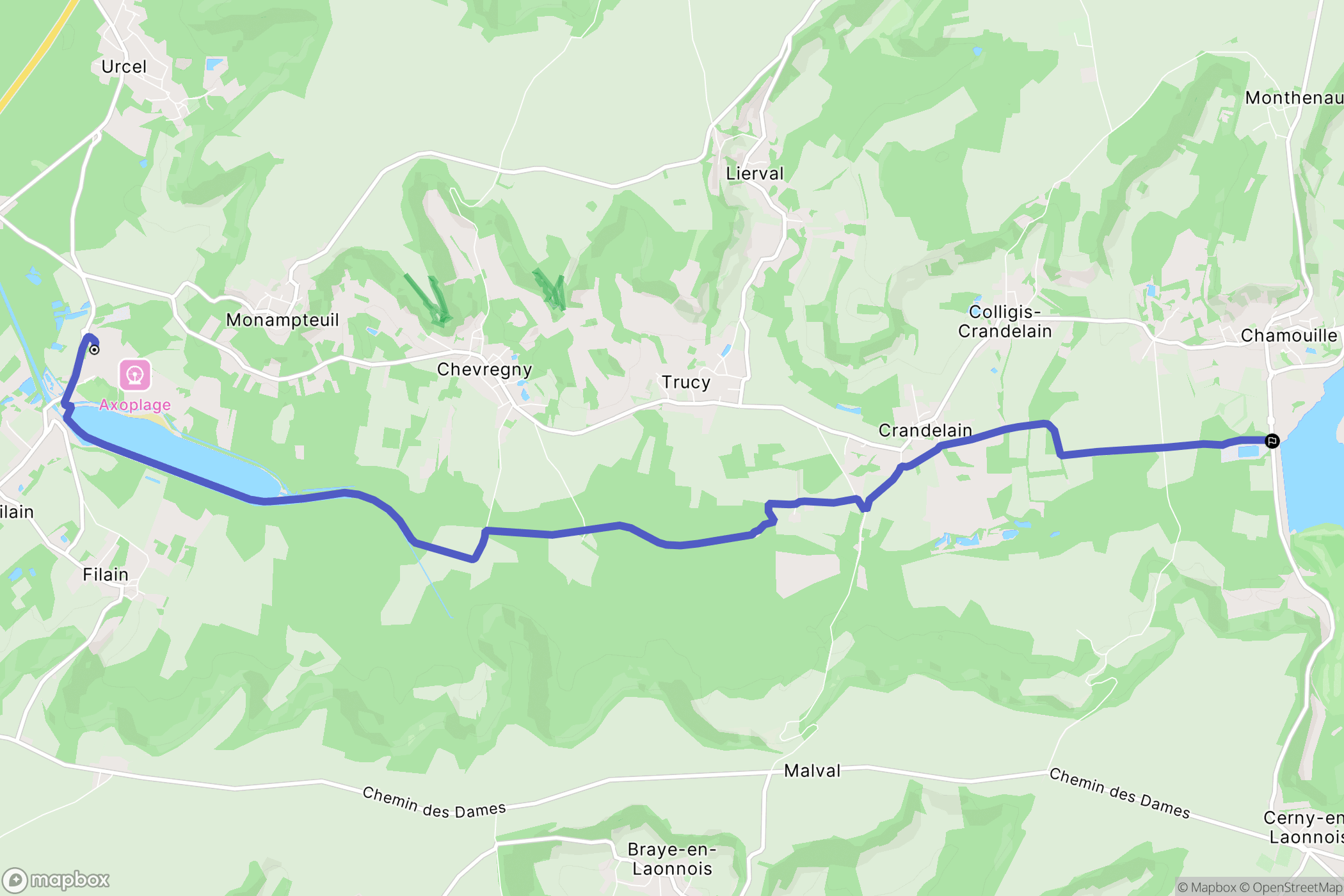 Monampteuil : carte du parcours de randonnée - France