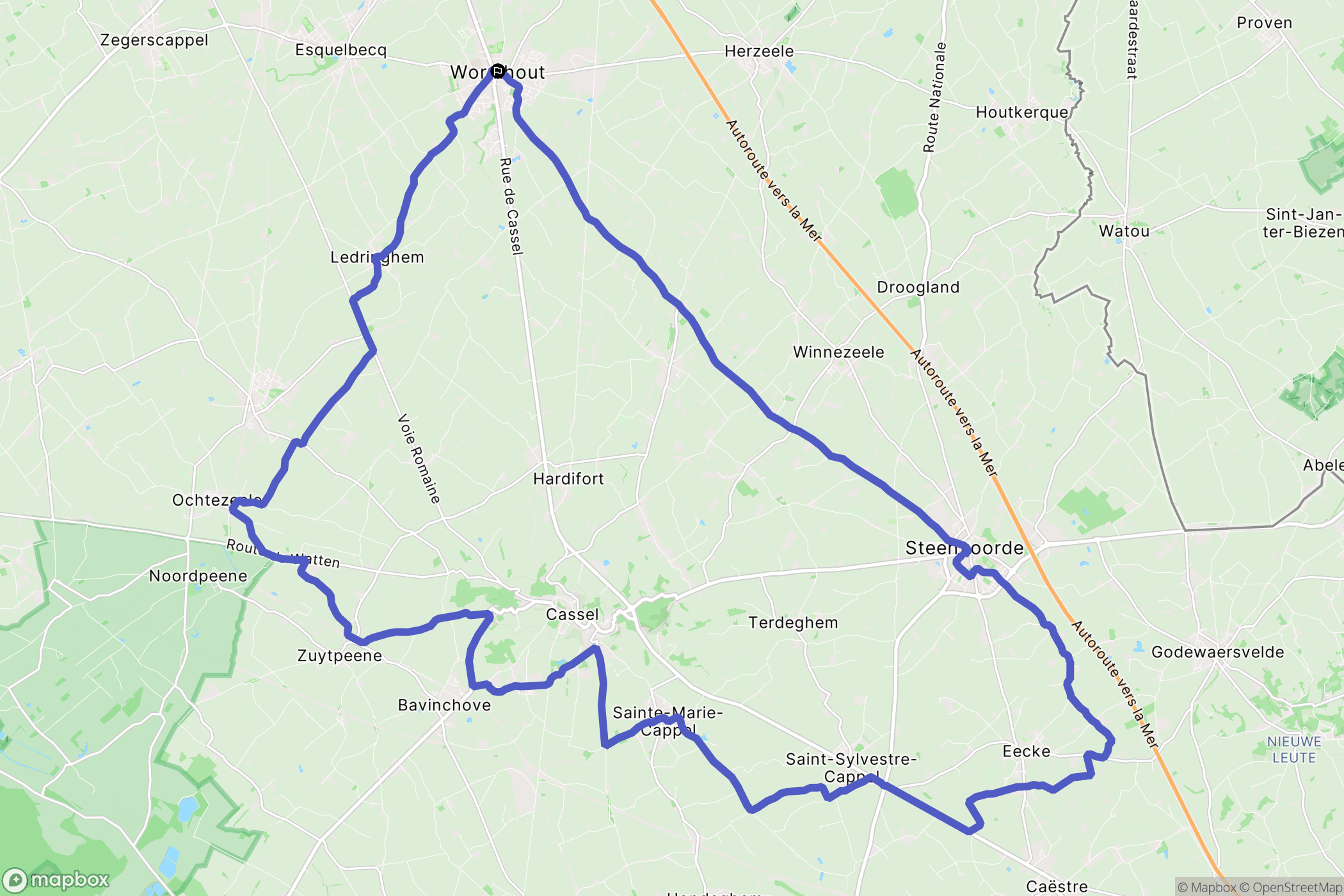 Wormhout : carte du parcours de randonnée - France