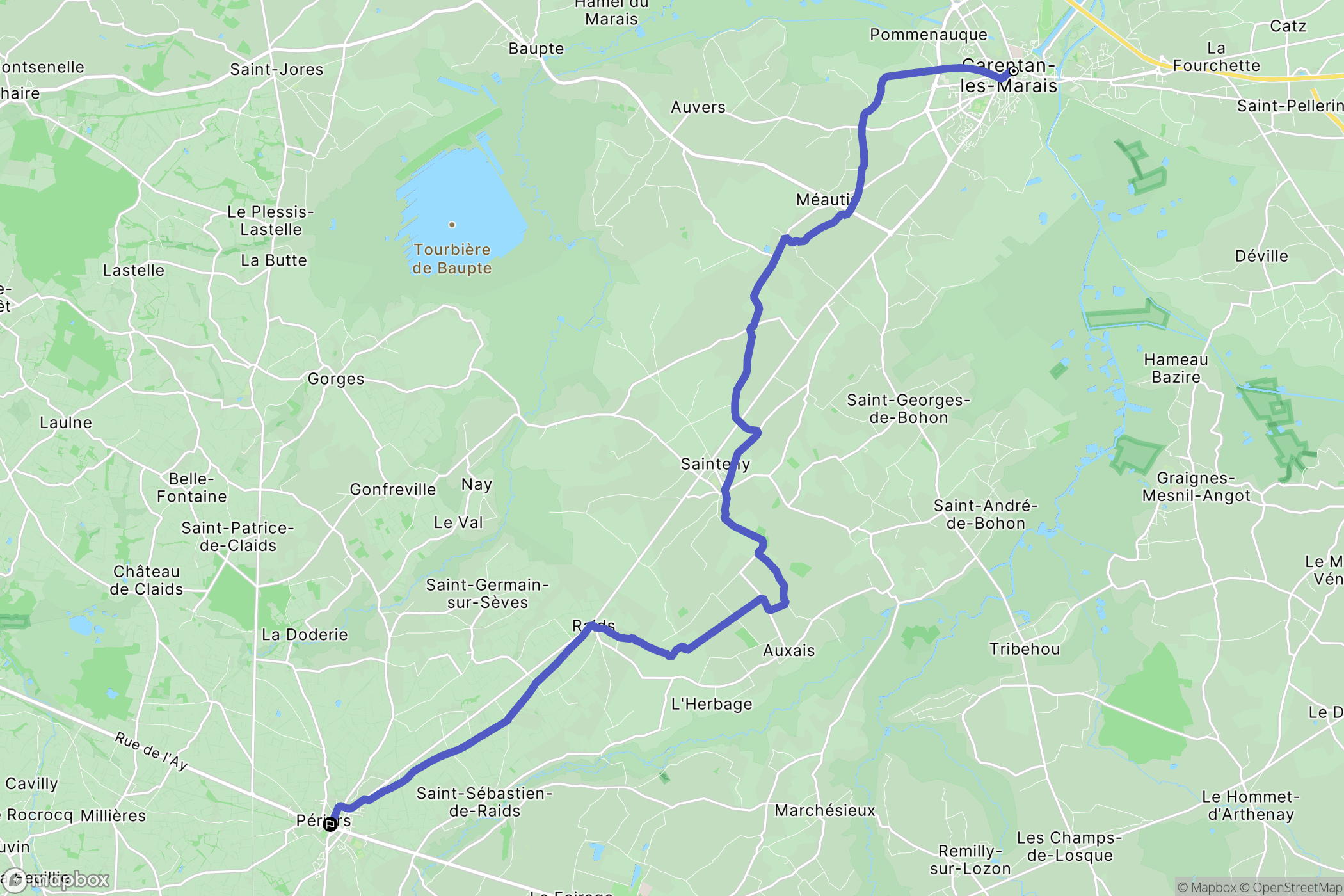 Carentan-les-Marais : carte du parcours de randonnée - France