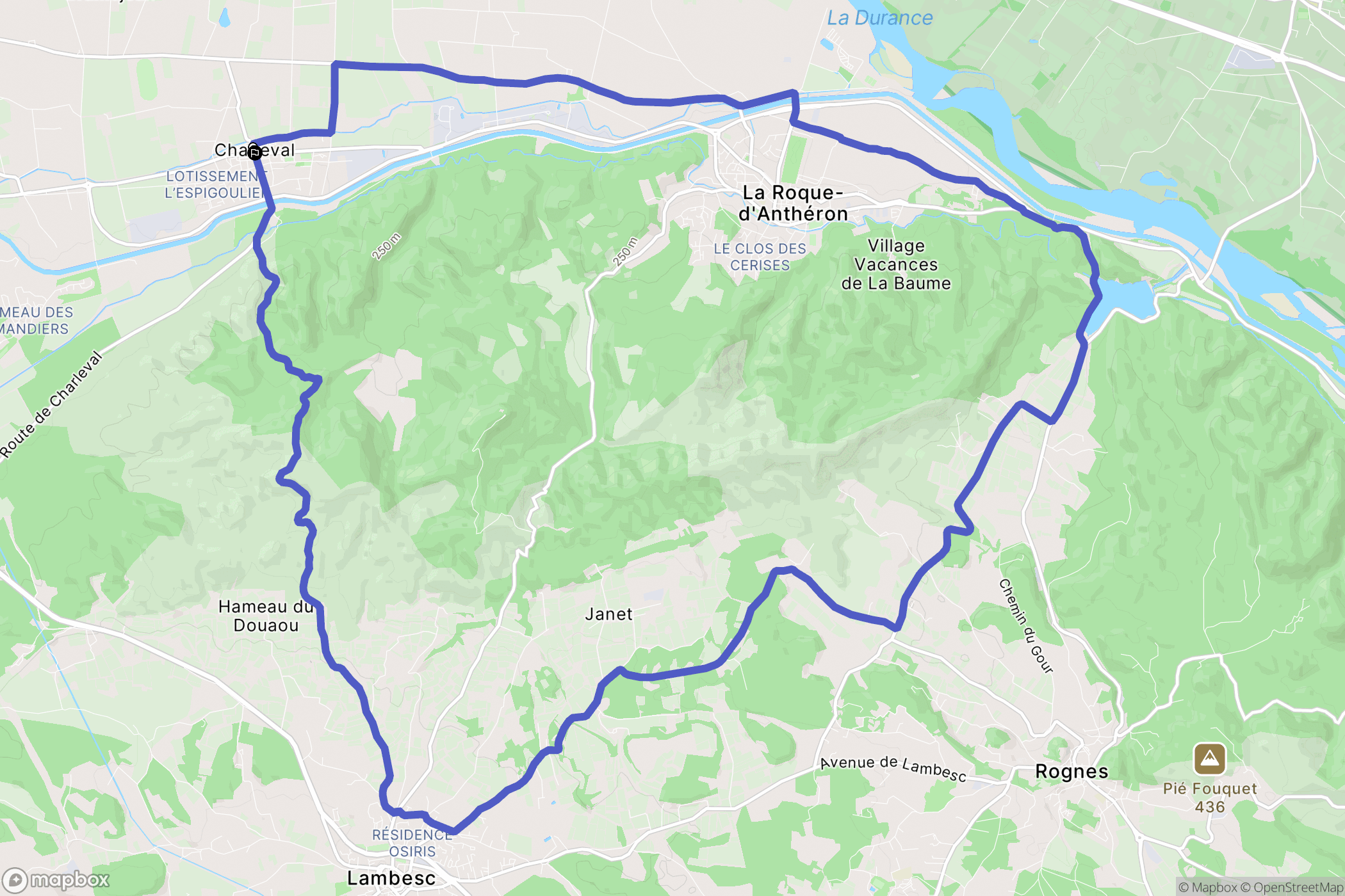 Charleval : carte du parcours de randonnée - France
