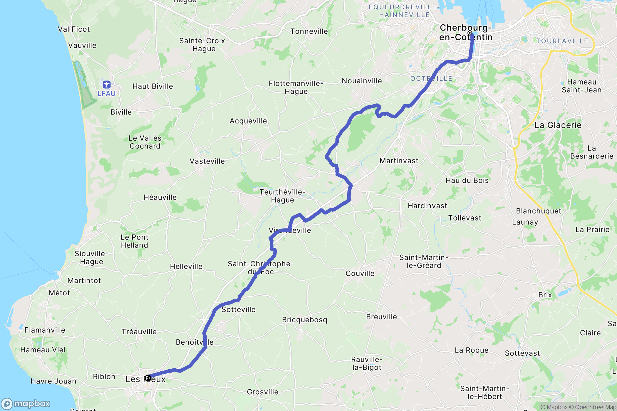 Cherbourg-en-Cotentin : carte du parcours de randonnée - France