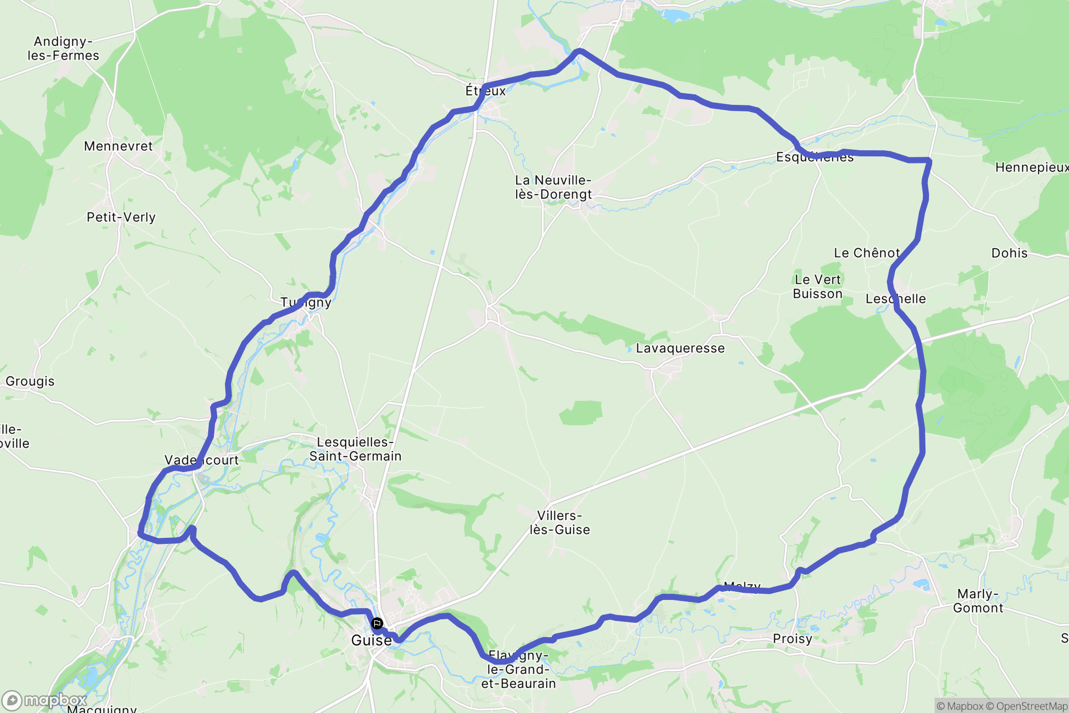 Guise : carte du parcours de randonnée - France