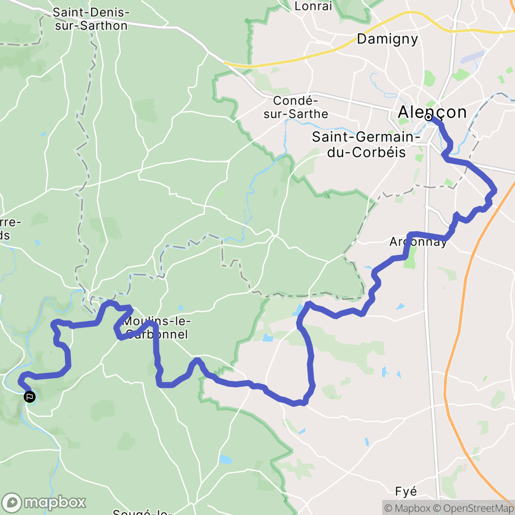 Alençon : carte du parcours de randonnée - France