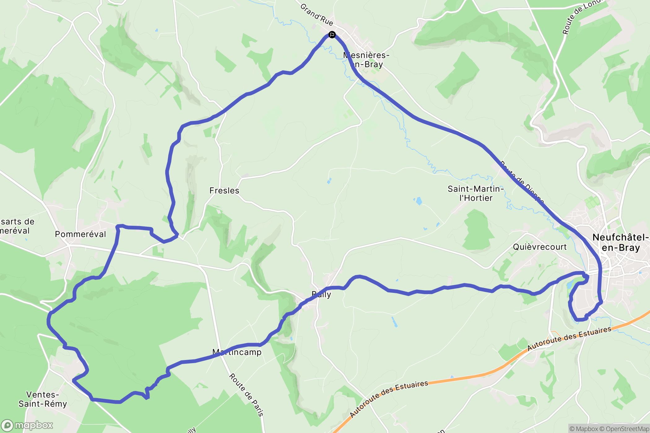 Mesnières-en-Bray : carte du parcours de randonnée - France