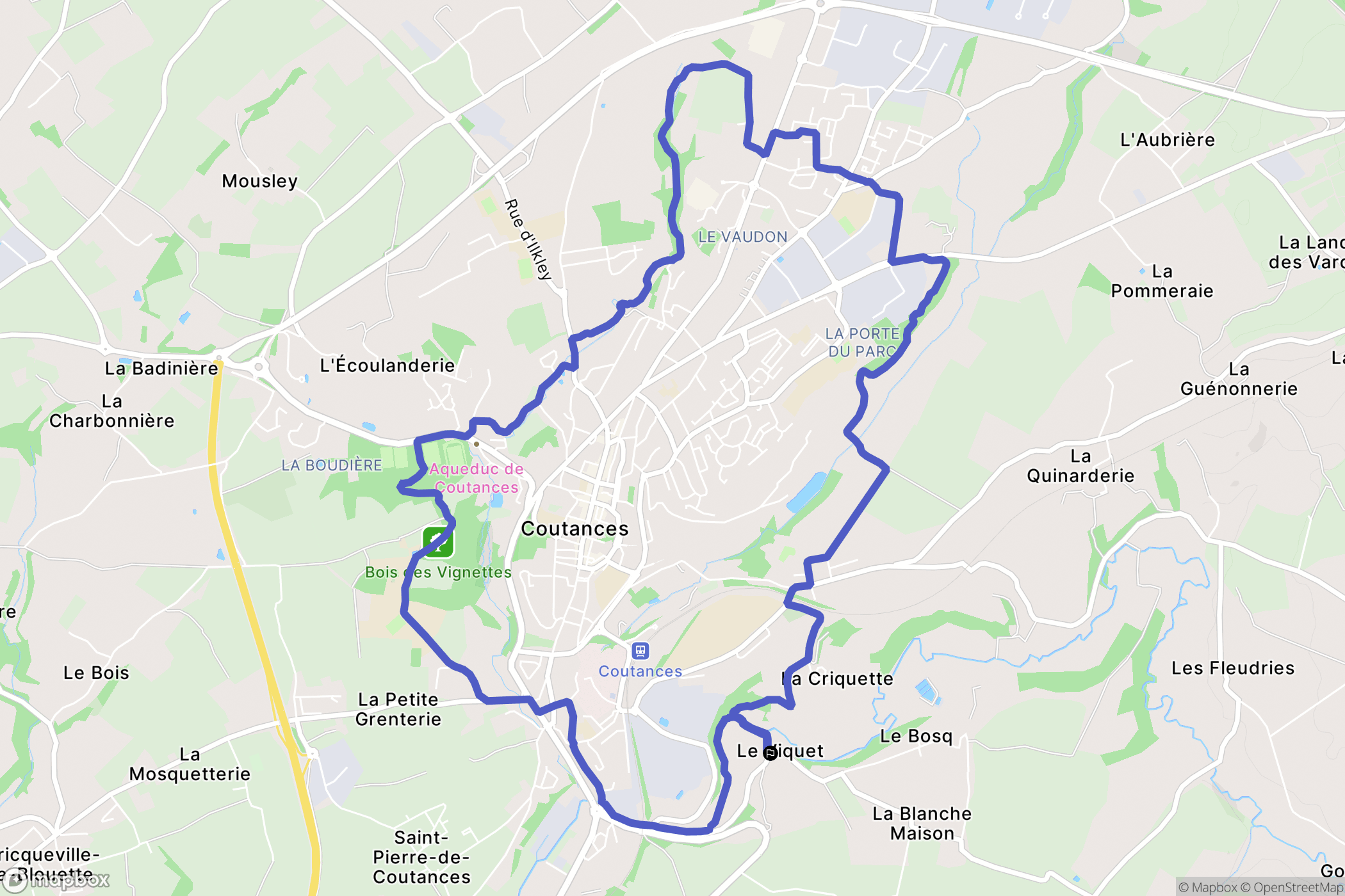 Coutances : carte du parcours de randonnée - France