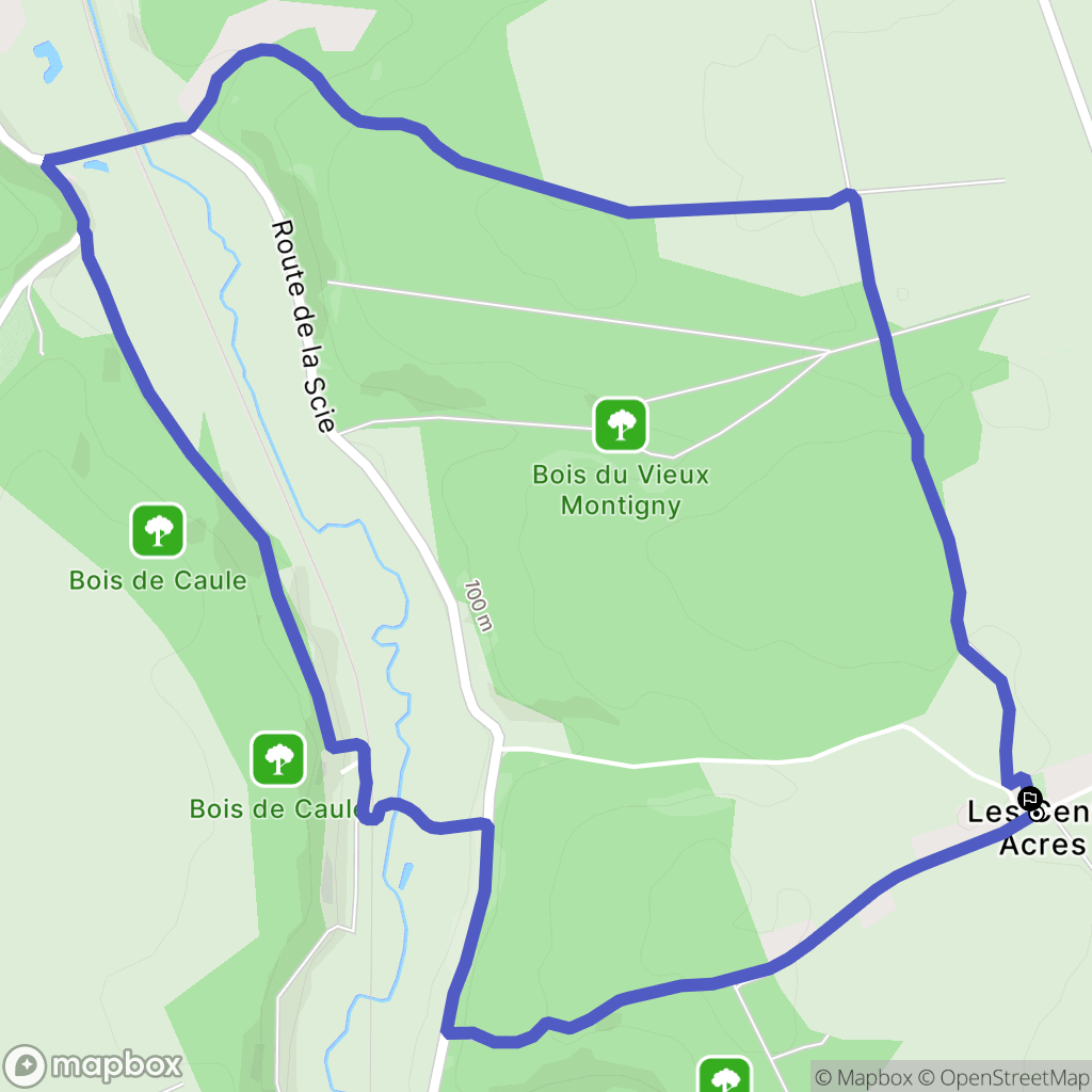 Les Cent-Acres : carte du parcours de randonnée - France