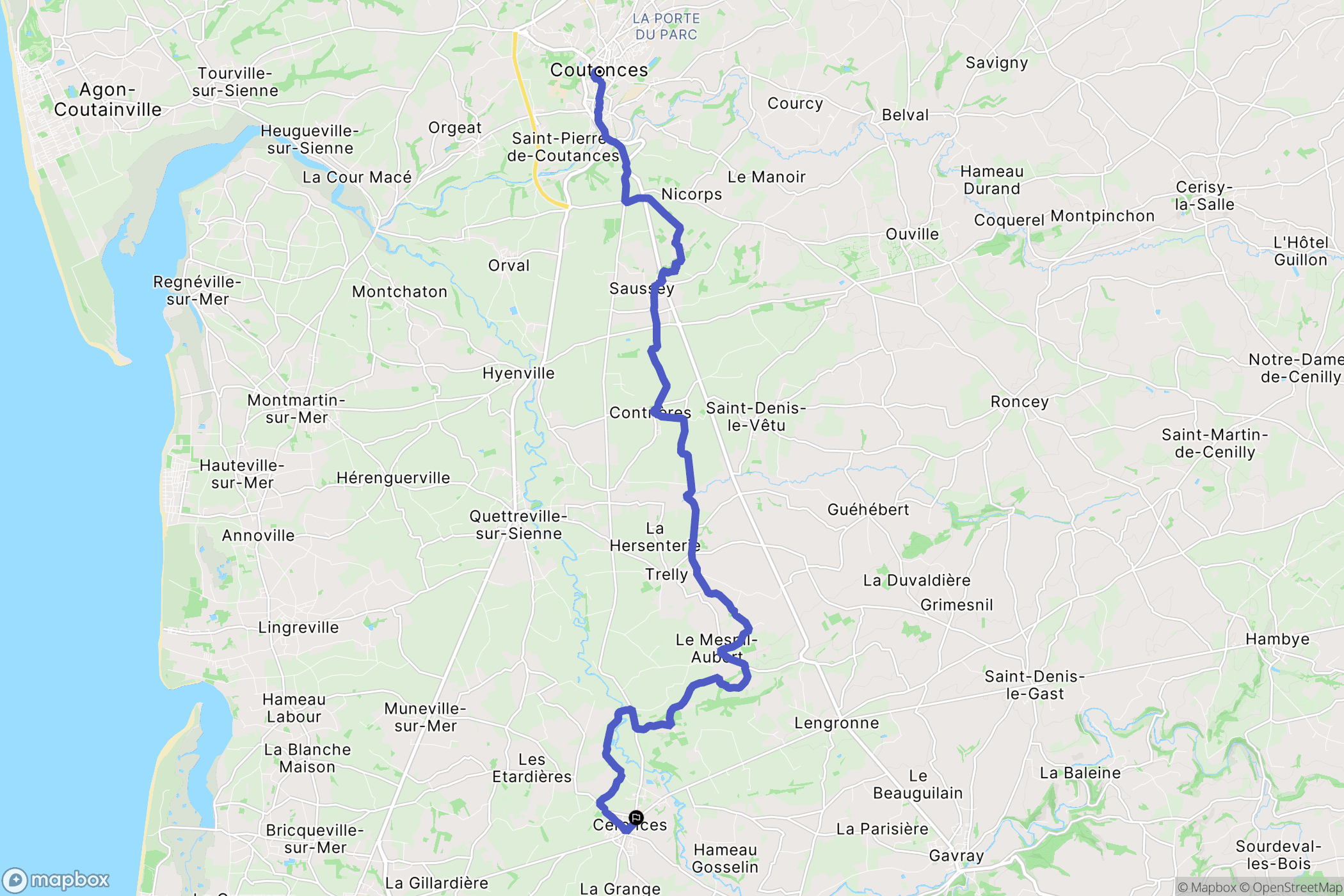 Coutances : carte du parcours de randonnée - France