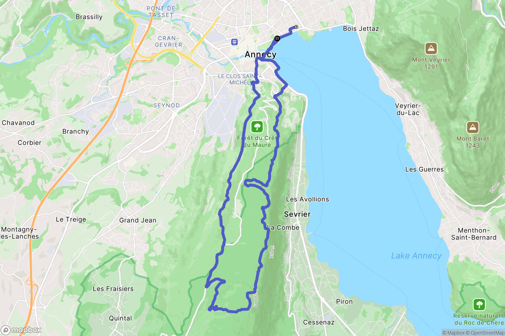 Annecy : carte du parcours de randonnée - France