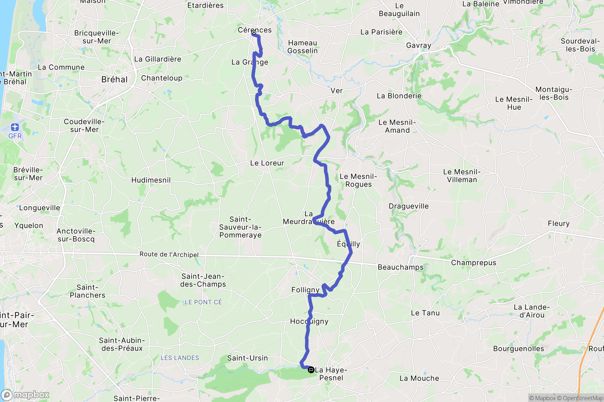 Cérences : carte du parcours de randonnée - France