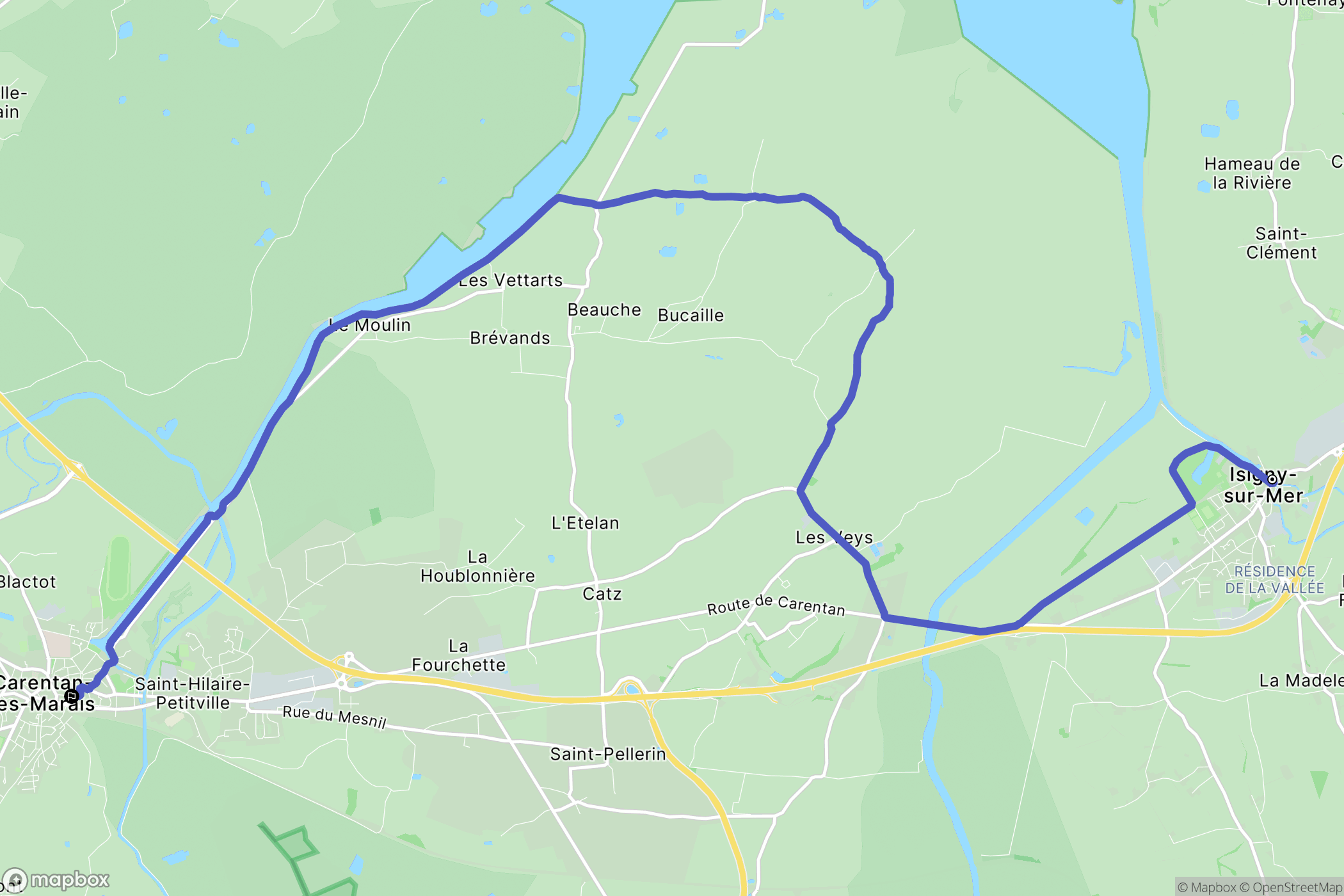 Isigny-sur-Mer : carte du parcours de randonnée - France