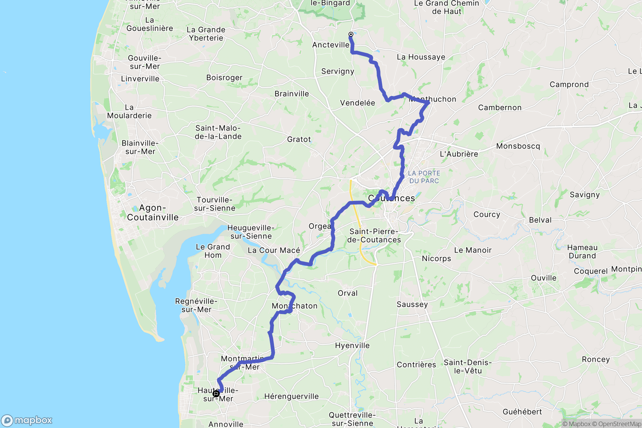 Saint-Sauveur-Villages (Ancteville) : carte du parcours de randonnée - France