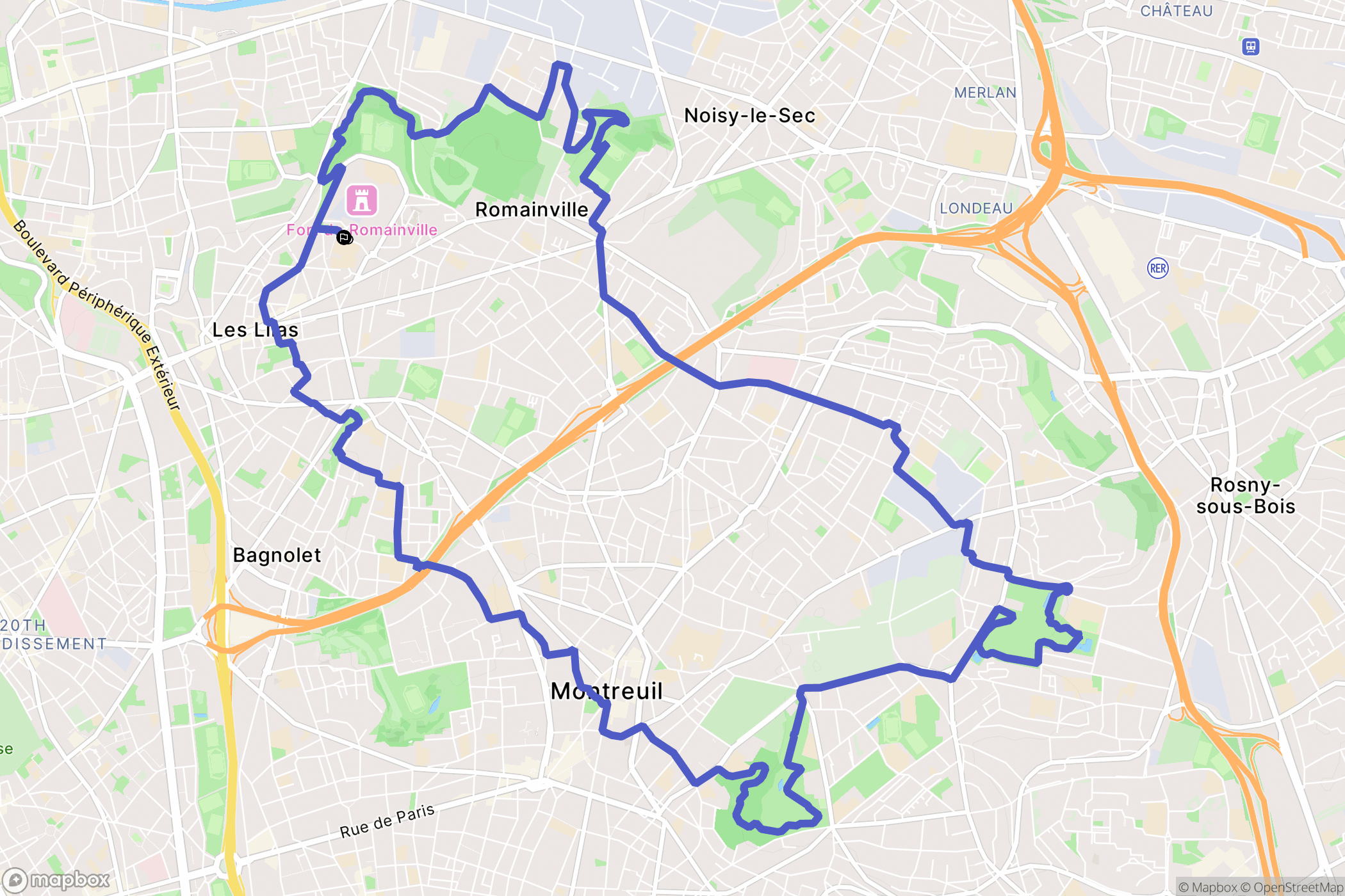 Les Lilas : carte du parcours de randonnée - France