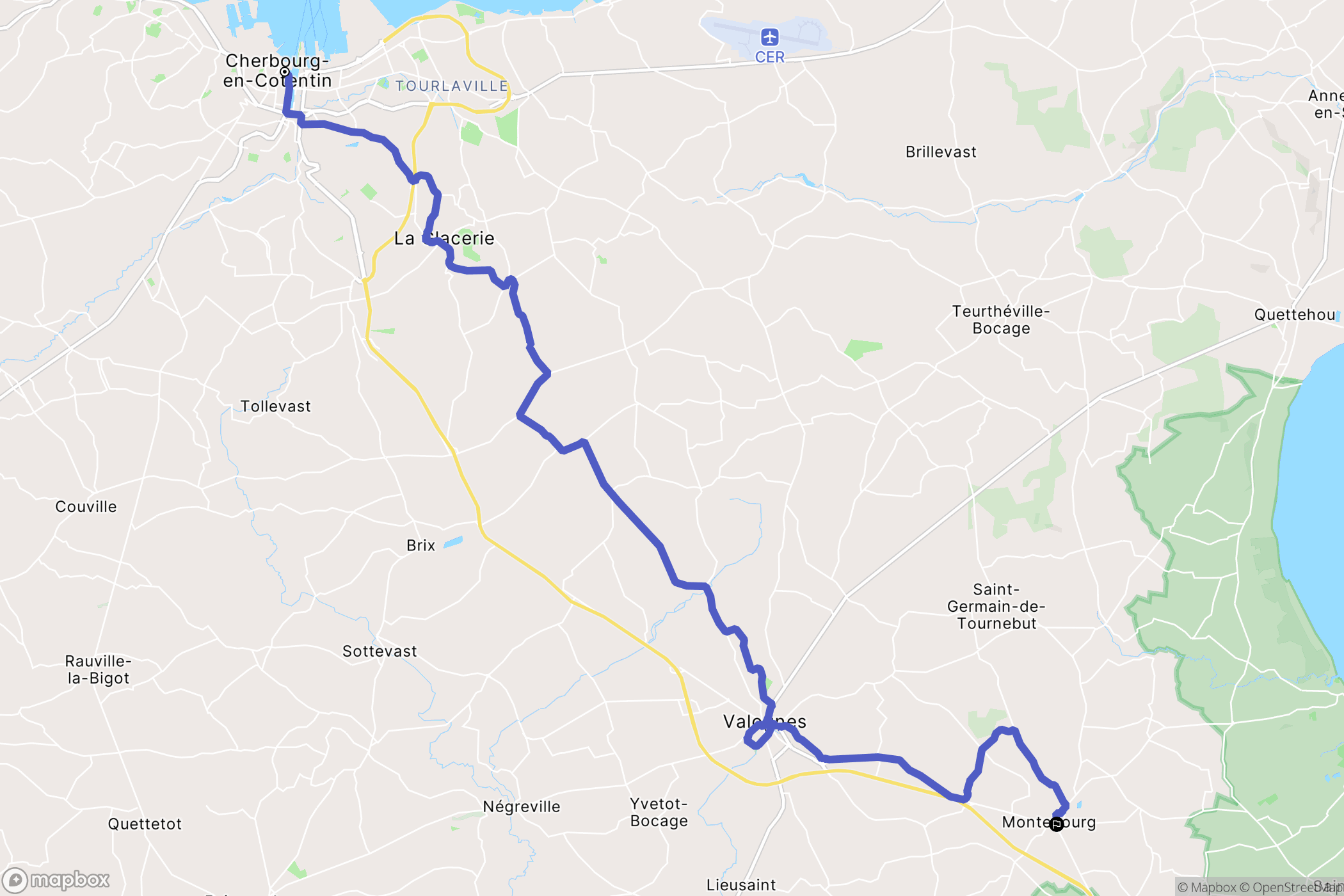 Cherbourg-en-Cotentin : carte du parcours de randonnée - France