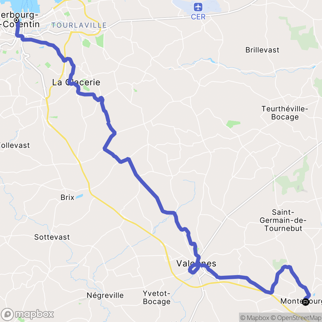 Cherbourg-en-Cotentin : carte du parcours de randonnée - France