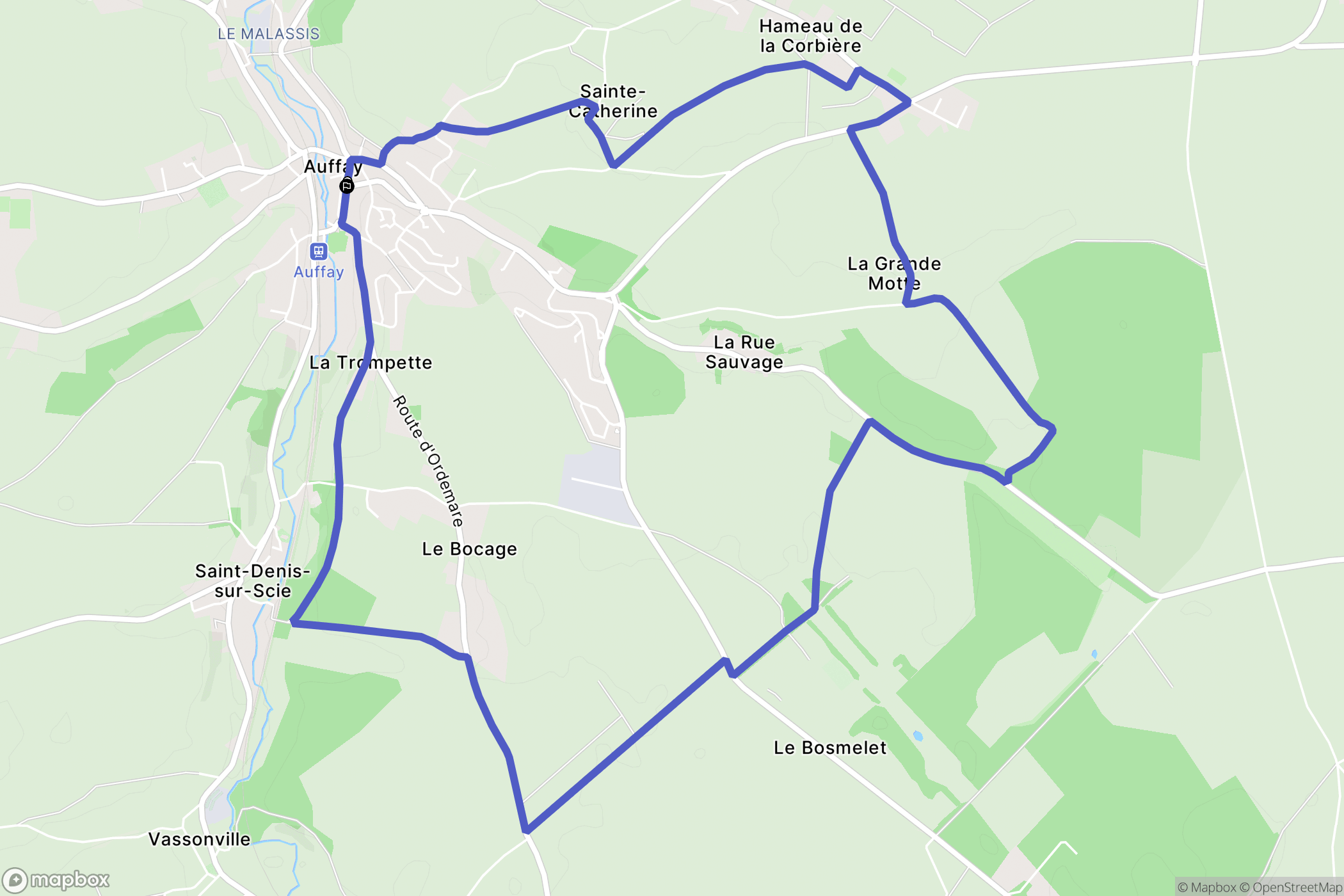 Auffay : carte du parcours de randonnée - France