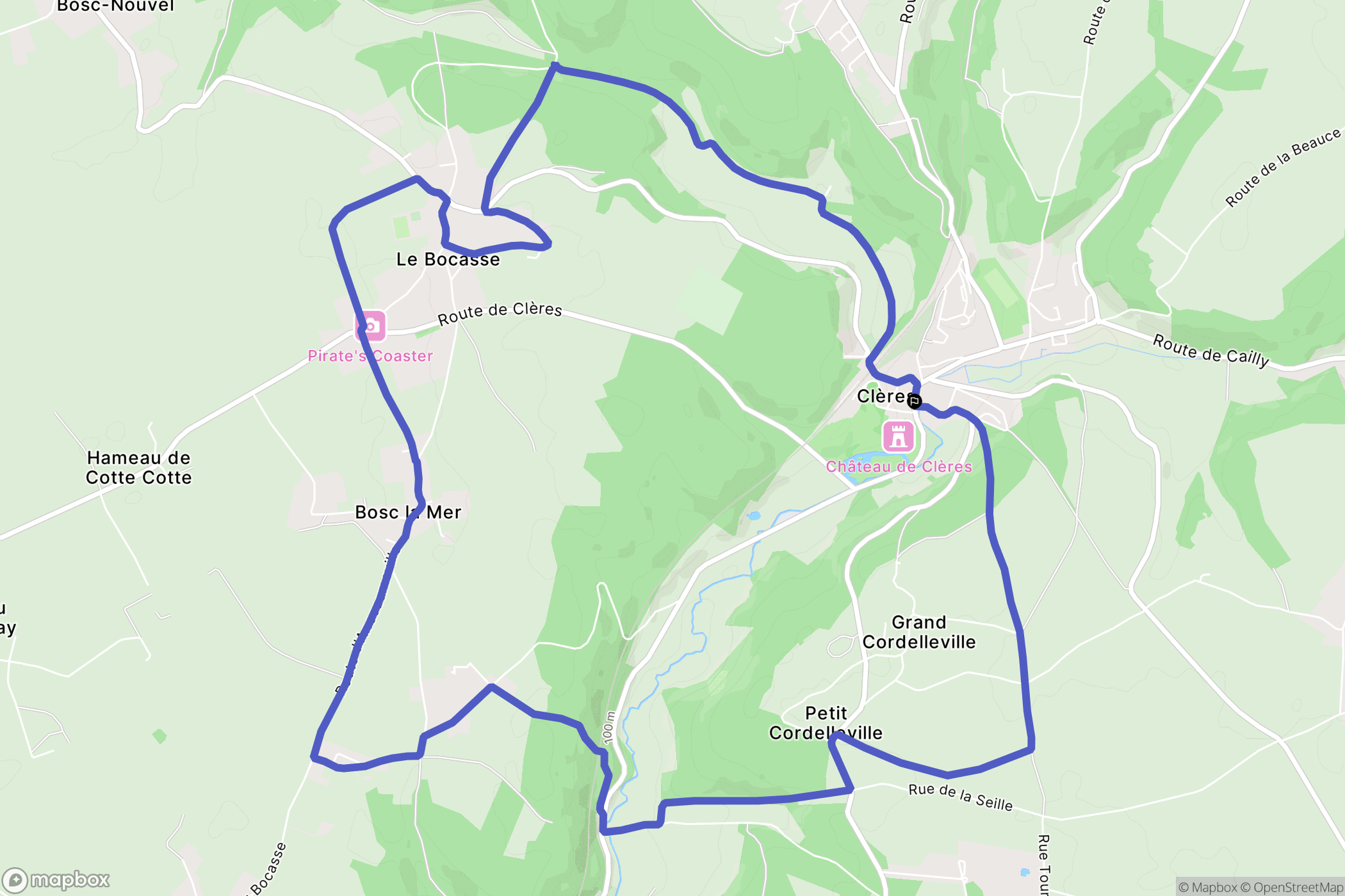 Clères : carte du parcours de randonnée - France