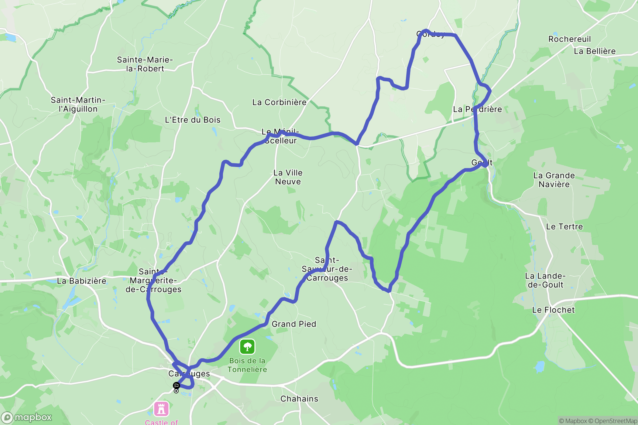 Carrouges : carte du parcours de randonnée - France