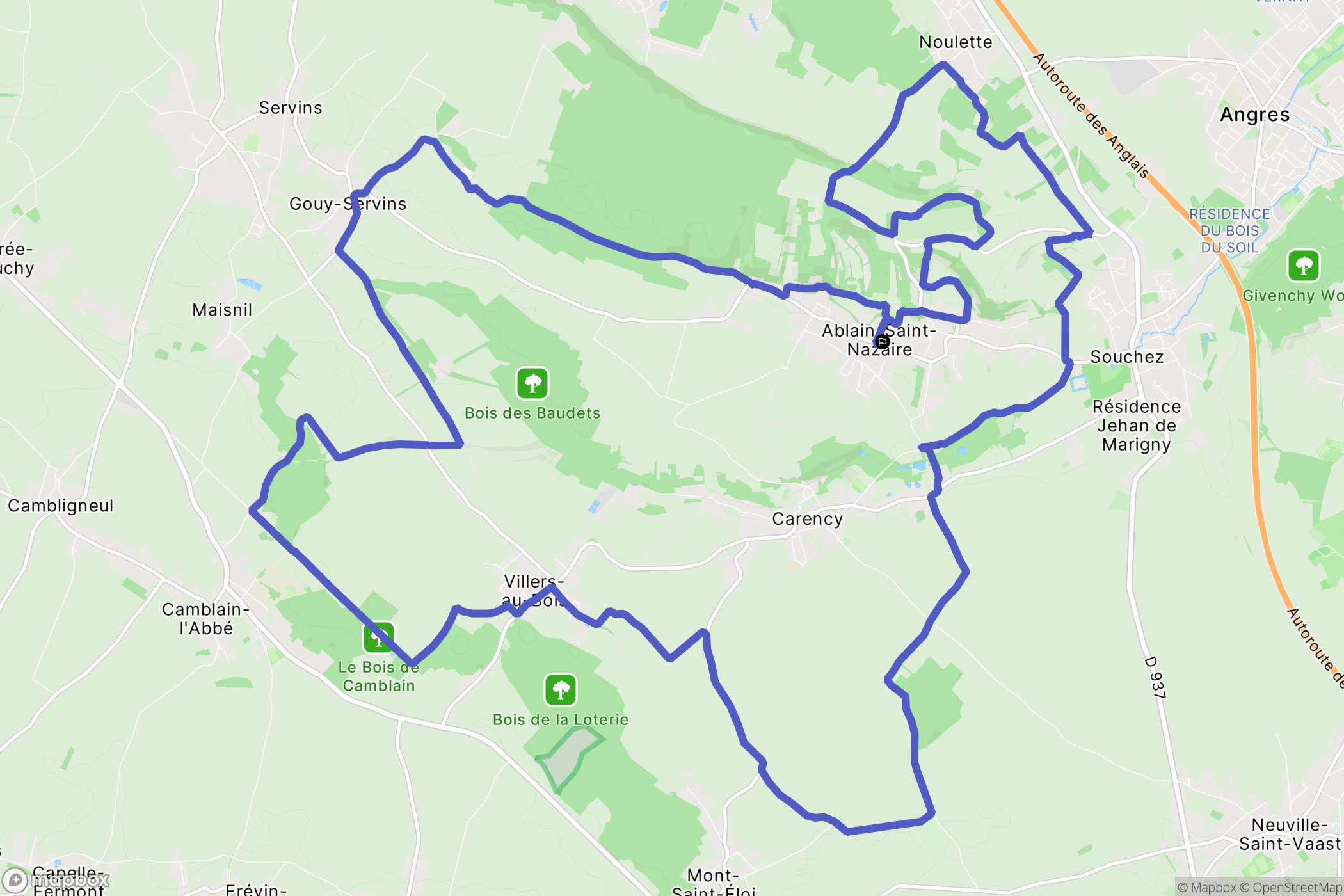 Ablain-Saint-Nazaire : carte du parcours de randonnée - France