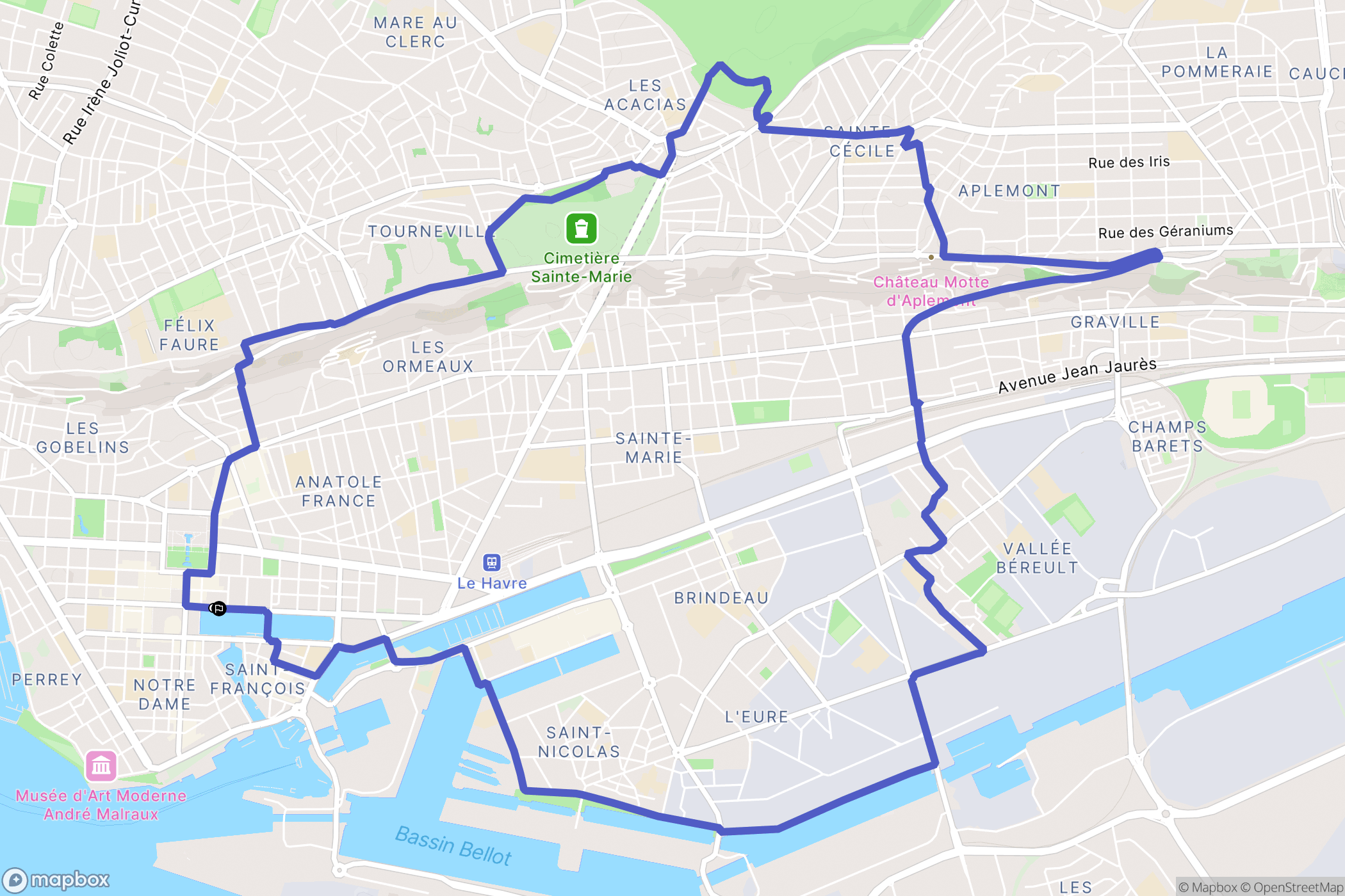 Le Havre : carte du parcours de randonnée - France