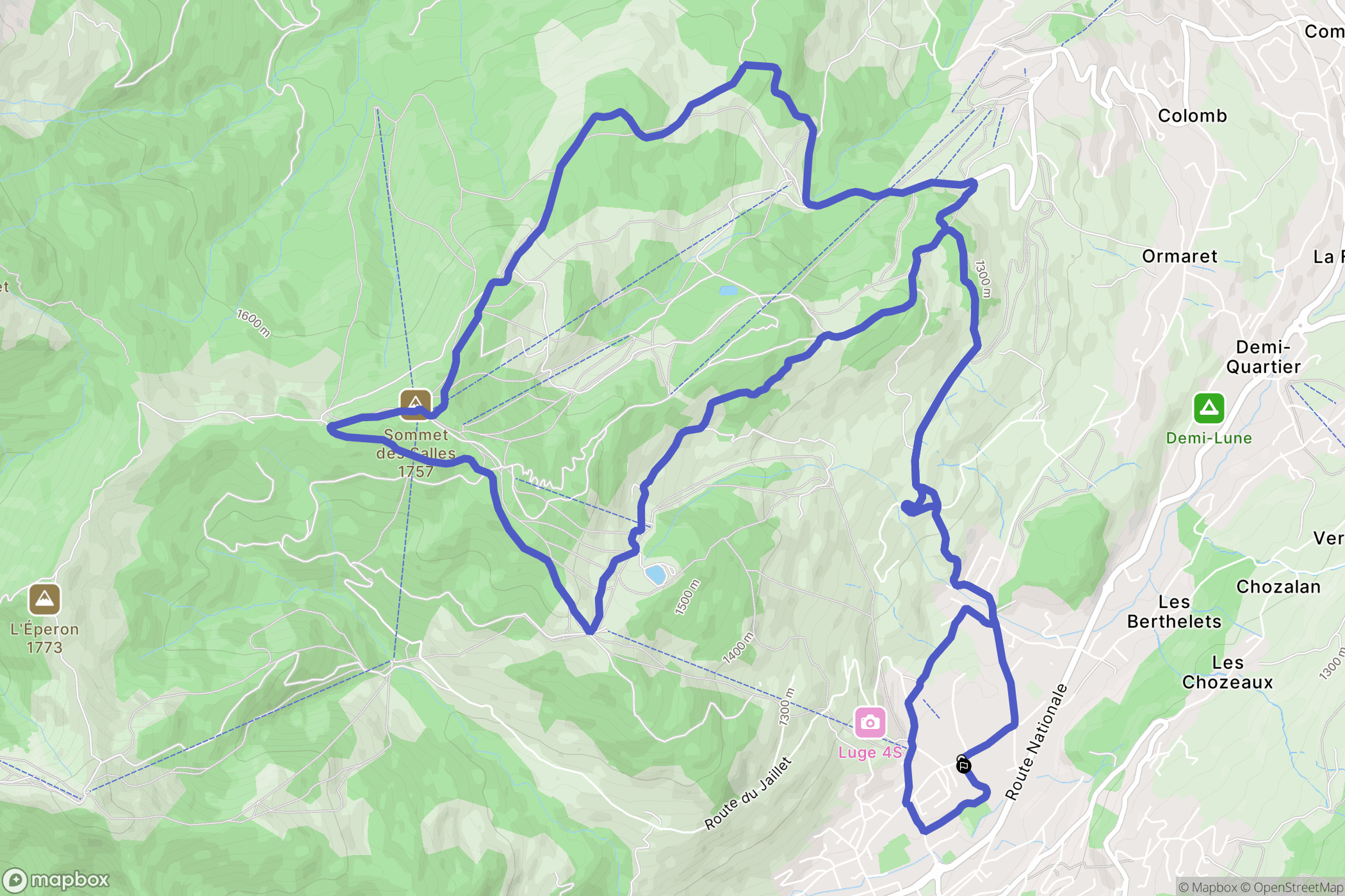 Megève : carte du parcours de randonnée - France