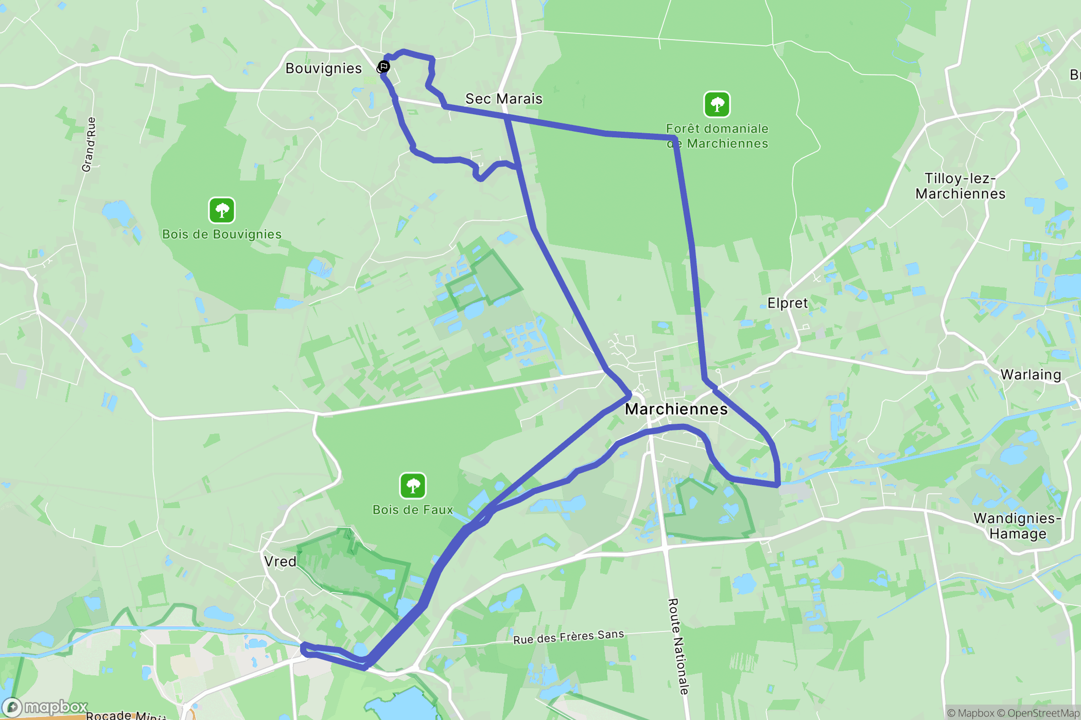 Bouvignies : carte du parcours de randonnée - France