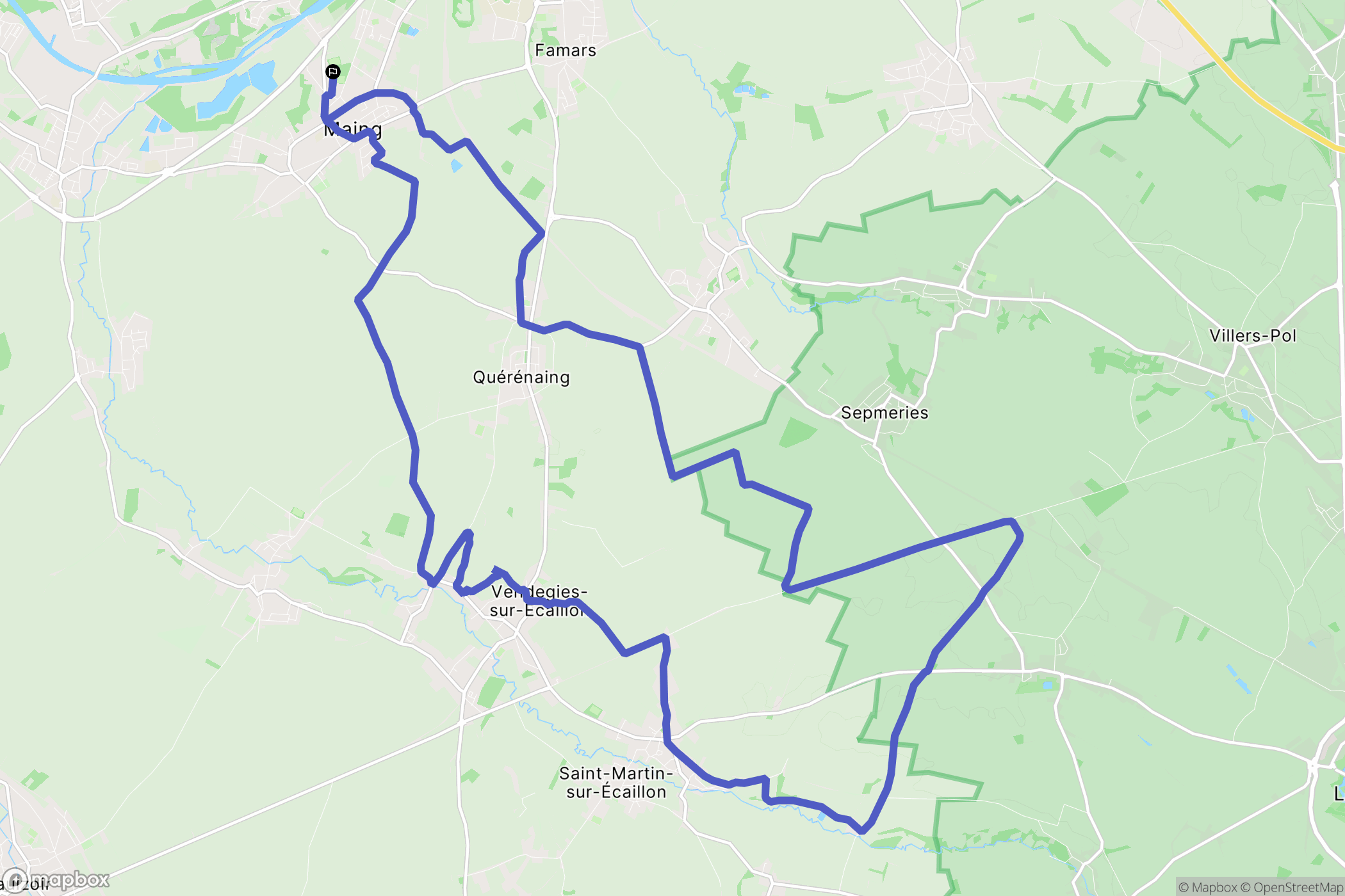 Maing : carte du parcours de randonnée - France
