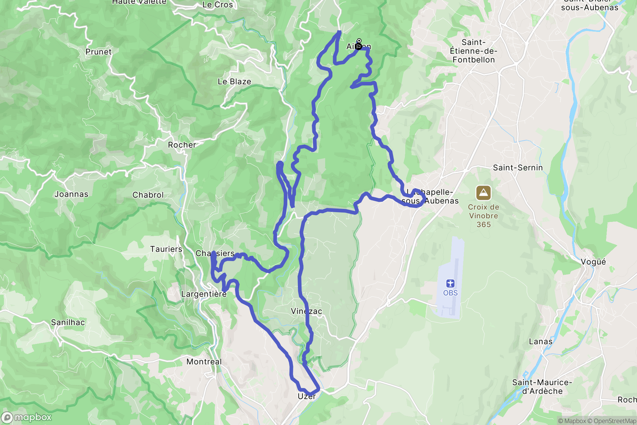 Ailhon : carte du parcours de randonnée - France