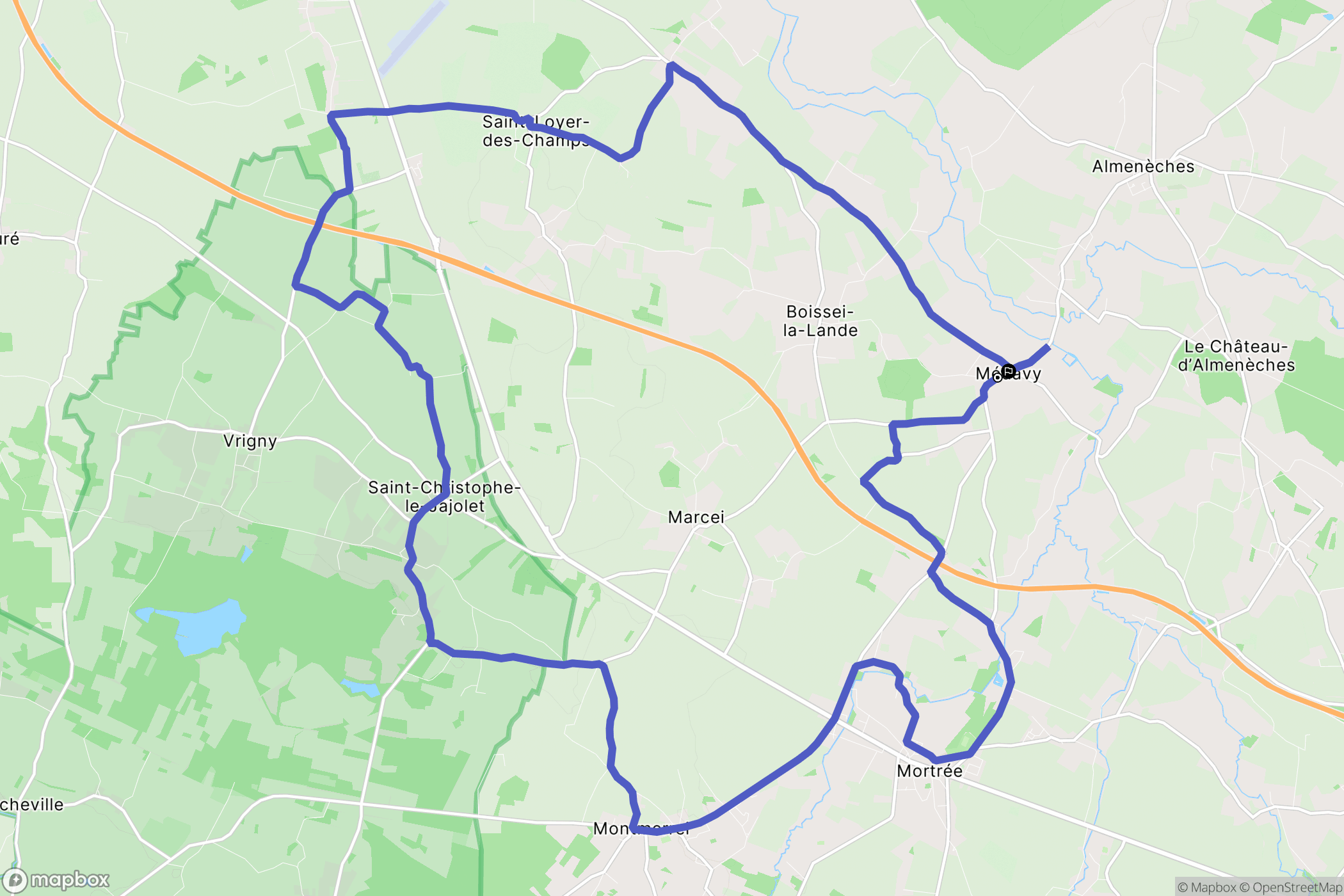 Médavy : carte du parcours de randonnée - France