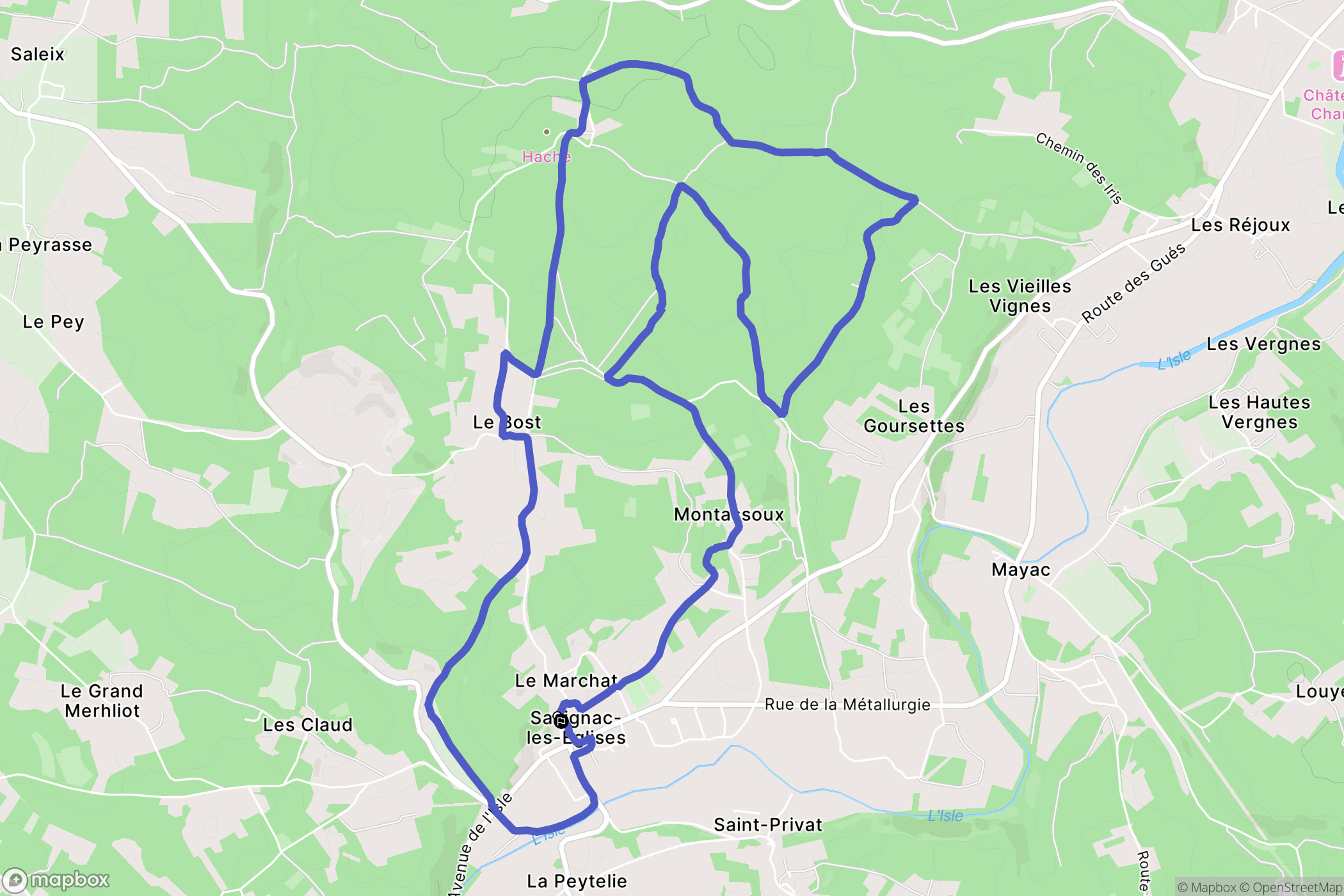 Savignac-les-Églises : carte du parcours de randonnée - France
