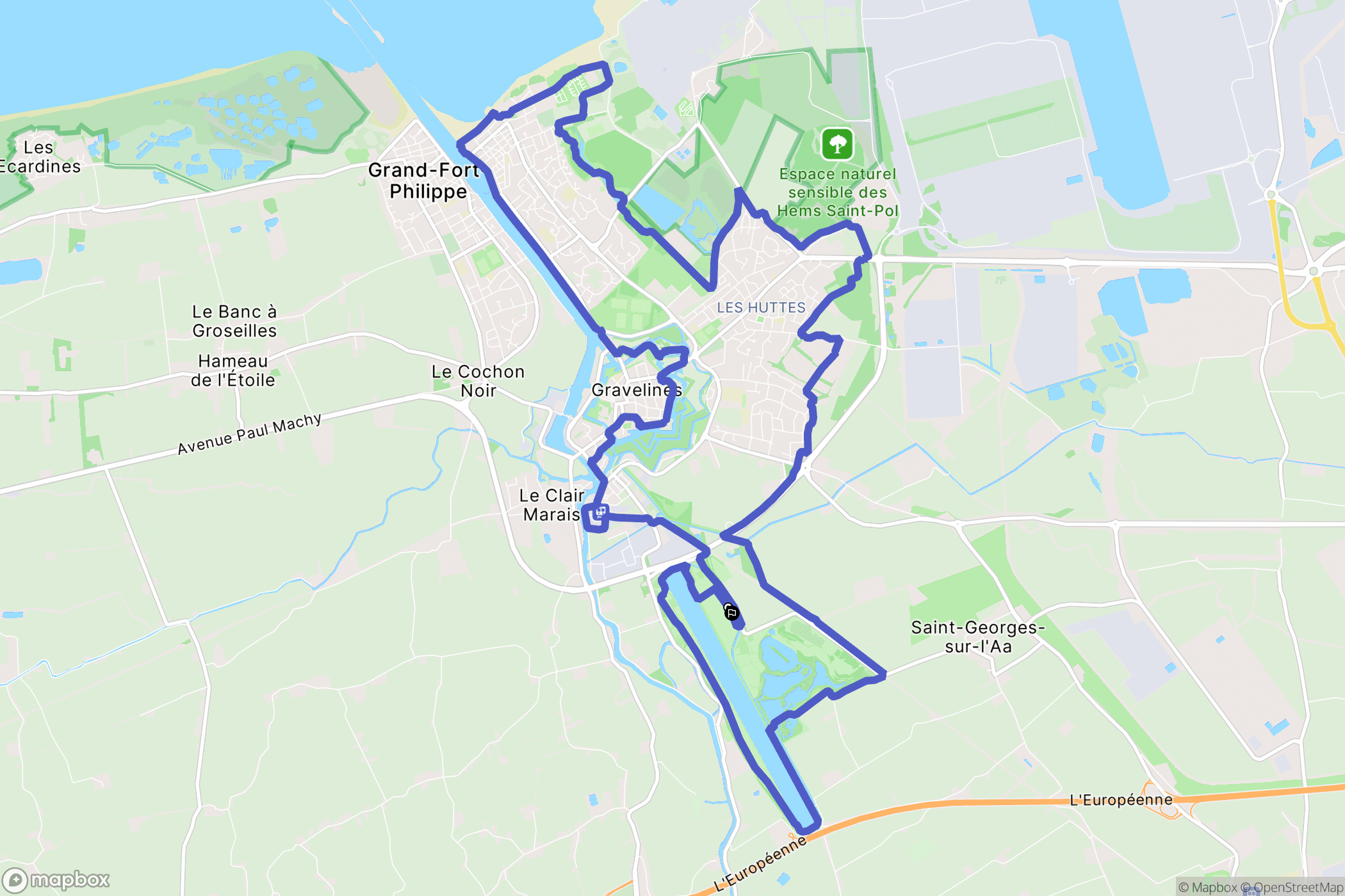 Gravelines : carte du parcours de randonnée - France
