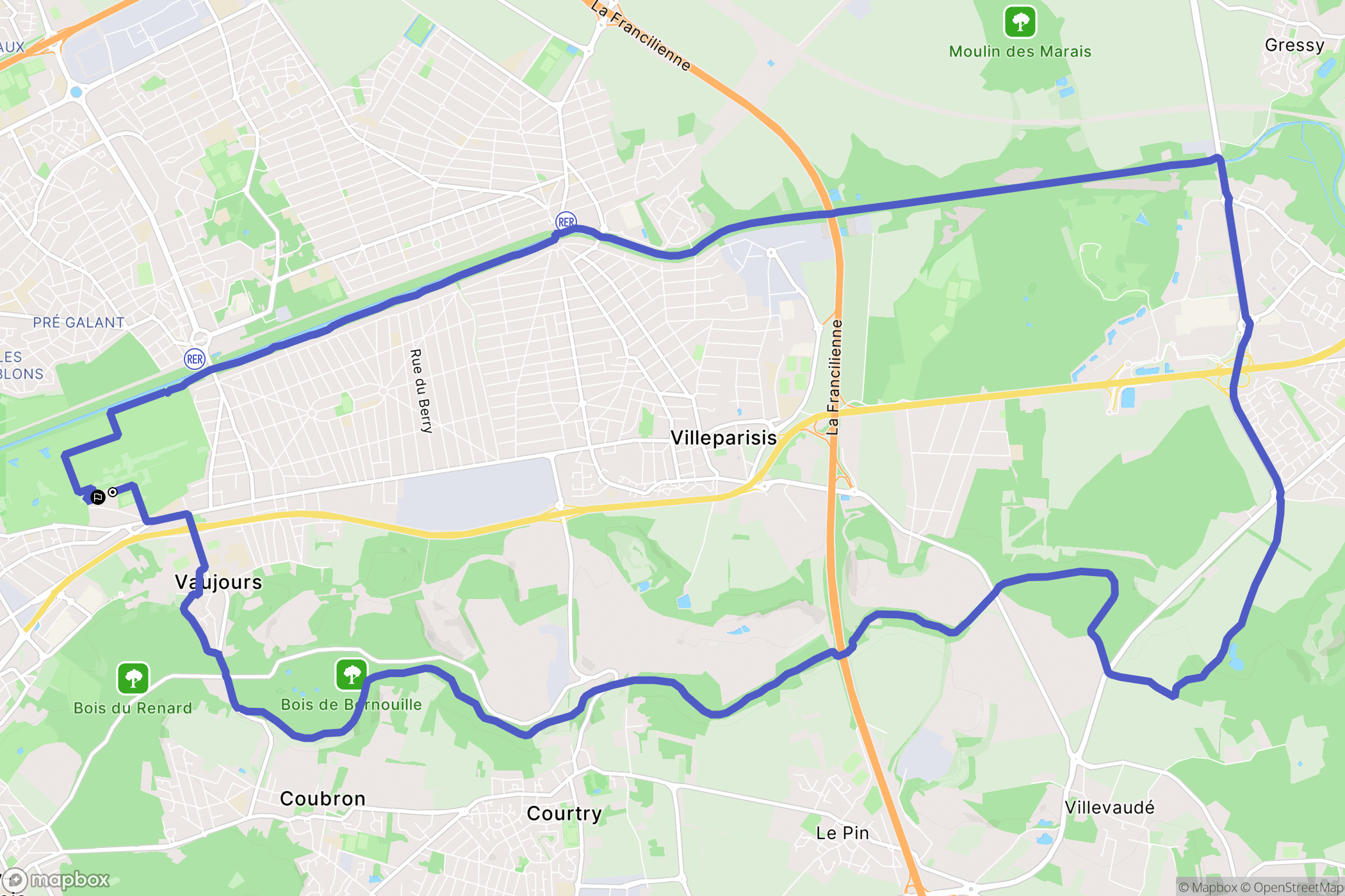 Vaujours : carte du parcours de randonnée - France
