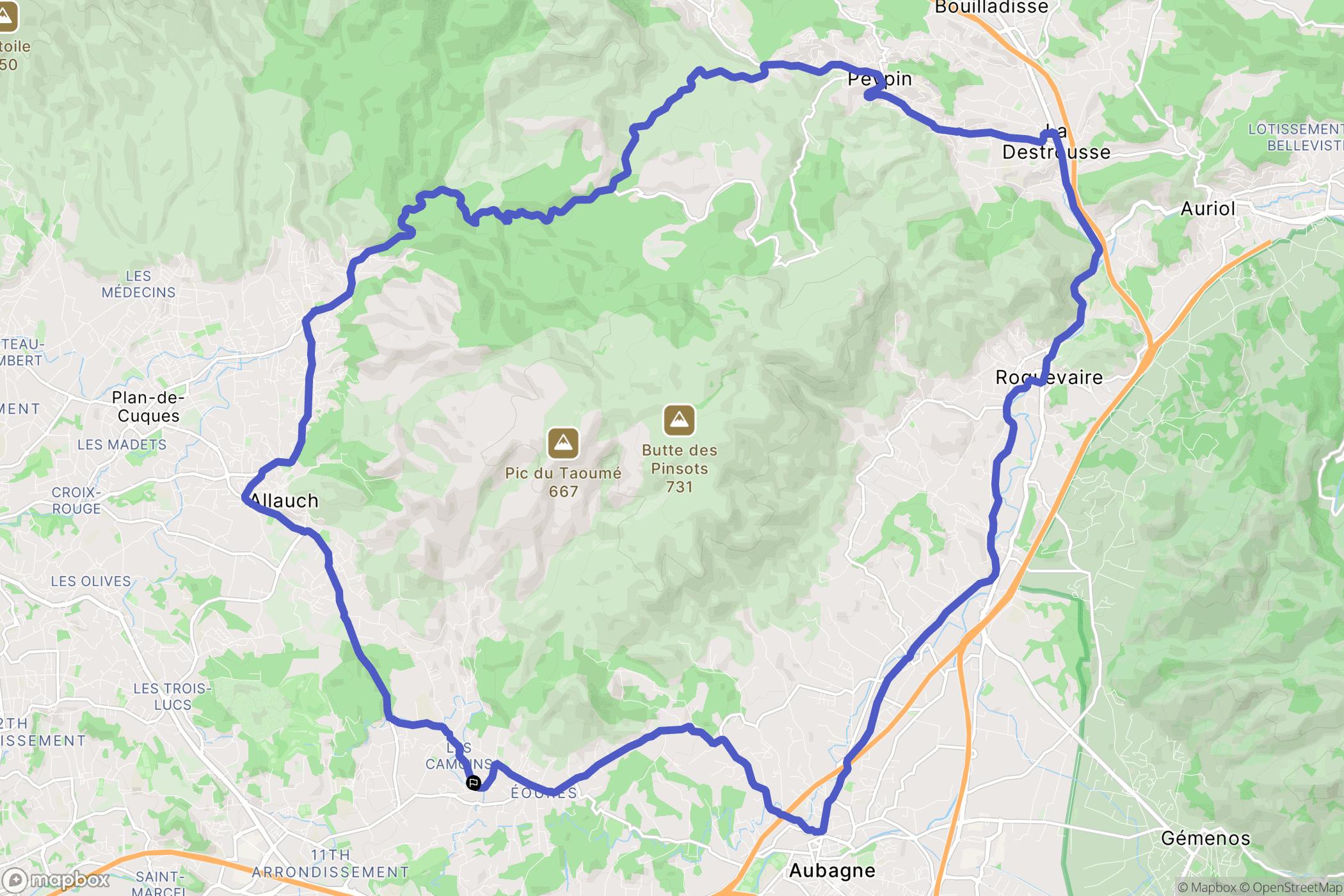 Marseille : carte du parcours de randonnée - France