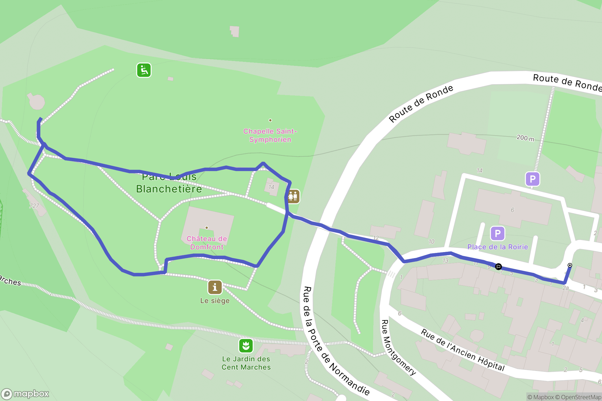 Domfront en Poiraie : carte du parcours de randonnée - France