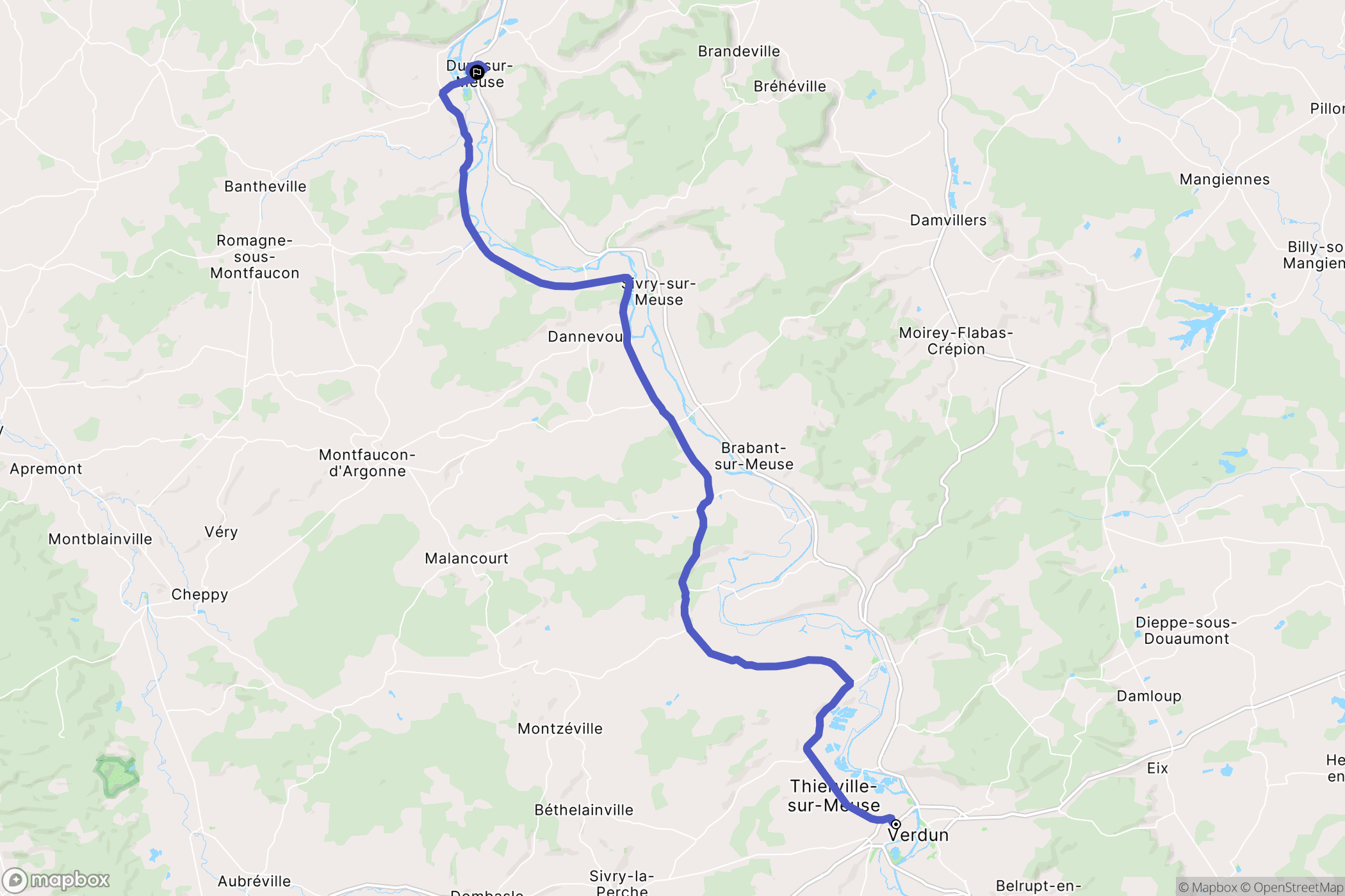 Verdun : carte du parcours de randonnée - France