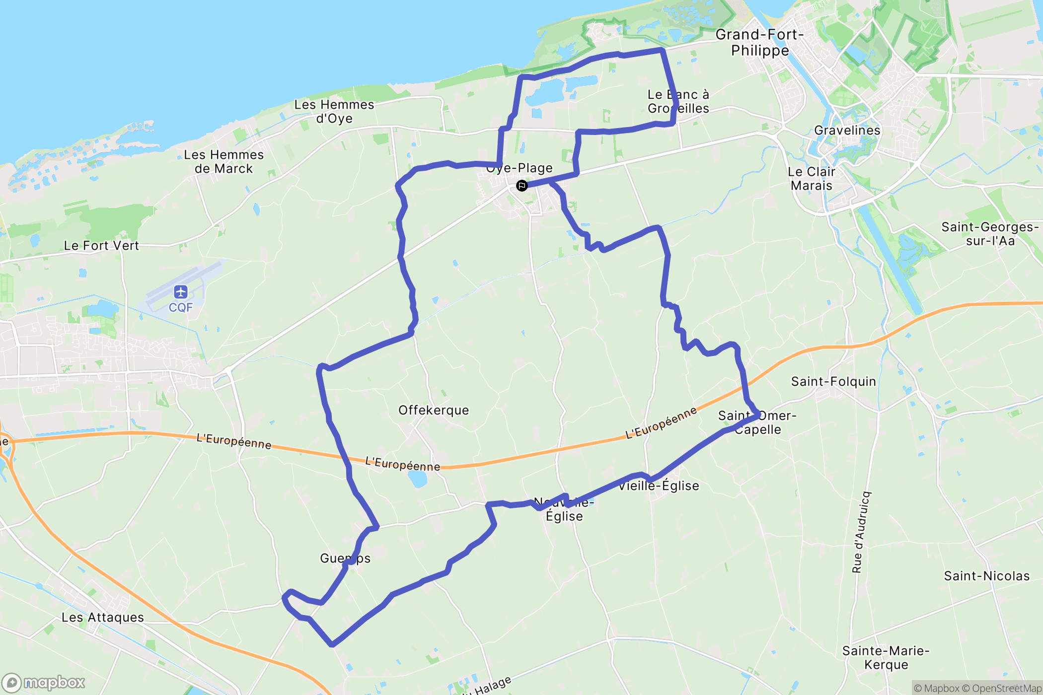 Oye-Plage : carte du parcours de randonnée - France