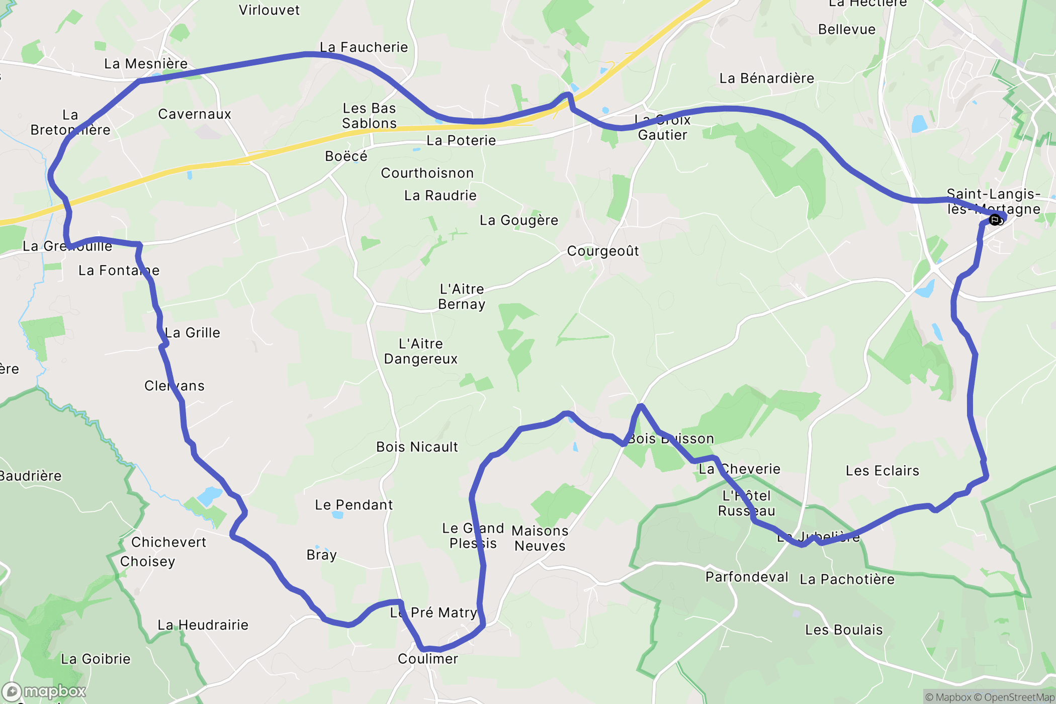 Saint Langis lès Mortagne : carte du parcours de randonnée - France
